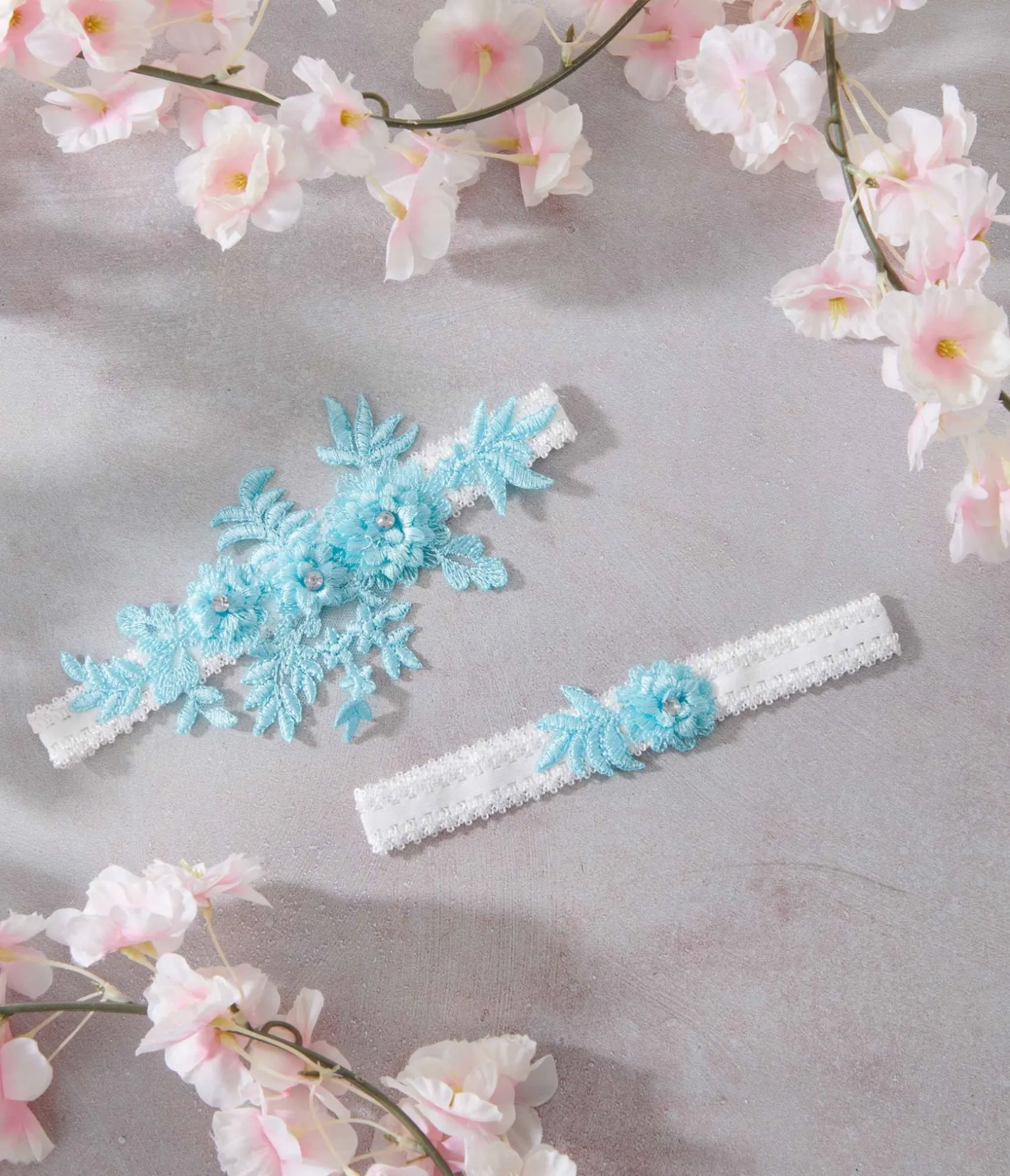 Unique Vintage Aqua Blue Rhinestone Floral Garter Set Best Sale