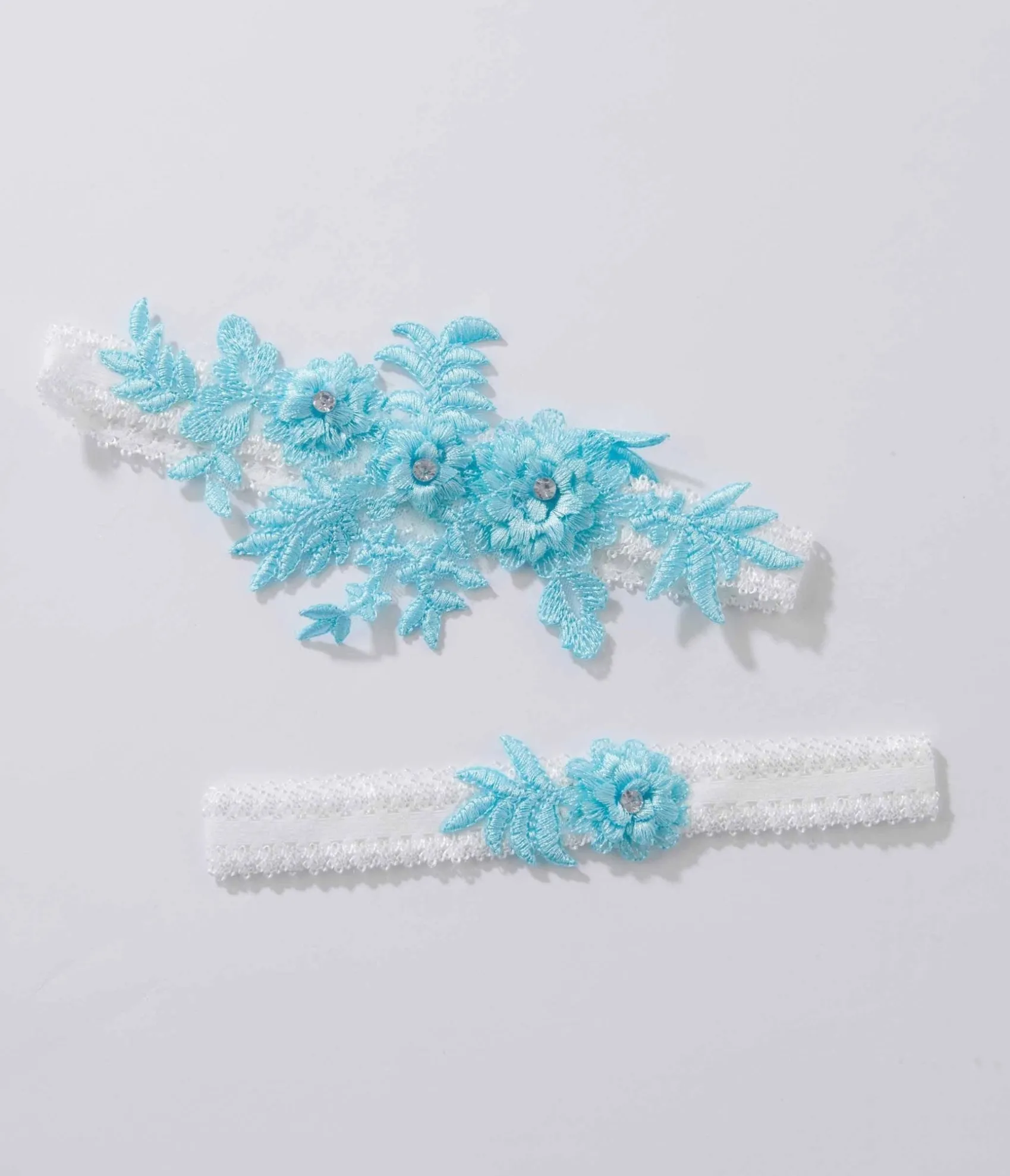 Unique Vintage Aqua Blue Rhinestone Floral Garter Set Best Sale