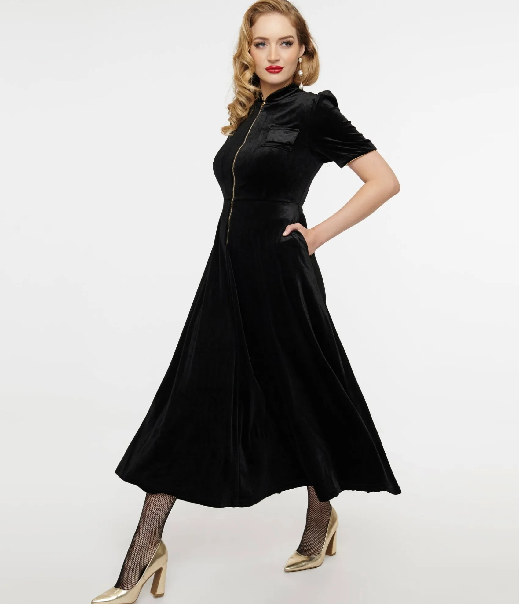 Unique Vintage Audrey K Black Velvet Taboo Maxi Dress Fashion