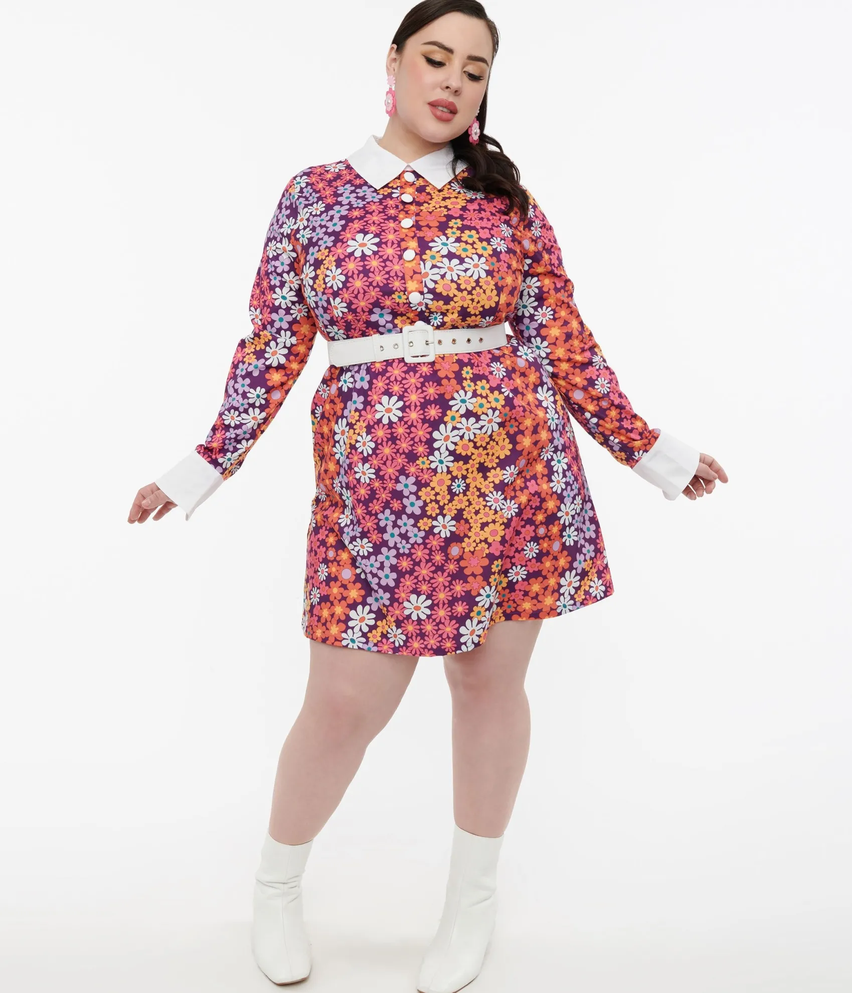 Unique Vintage Barbie x Smak Parlour Plus Size 1970s Purple Floral Short N Sweet Flare Dress Shop