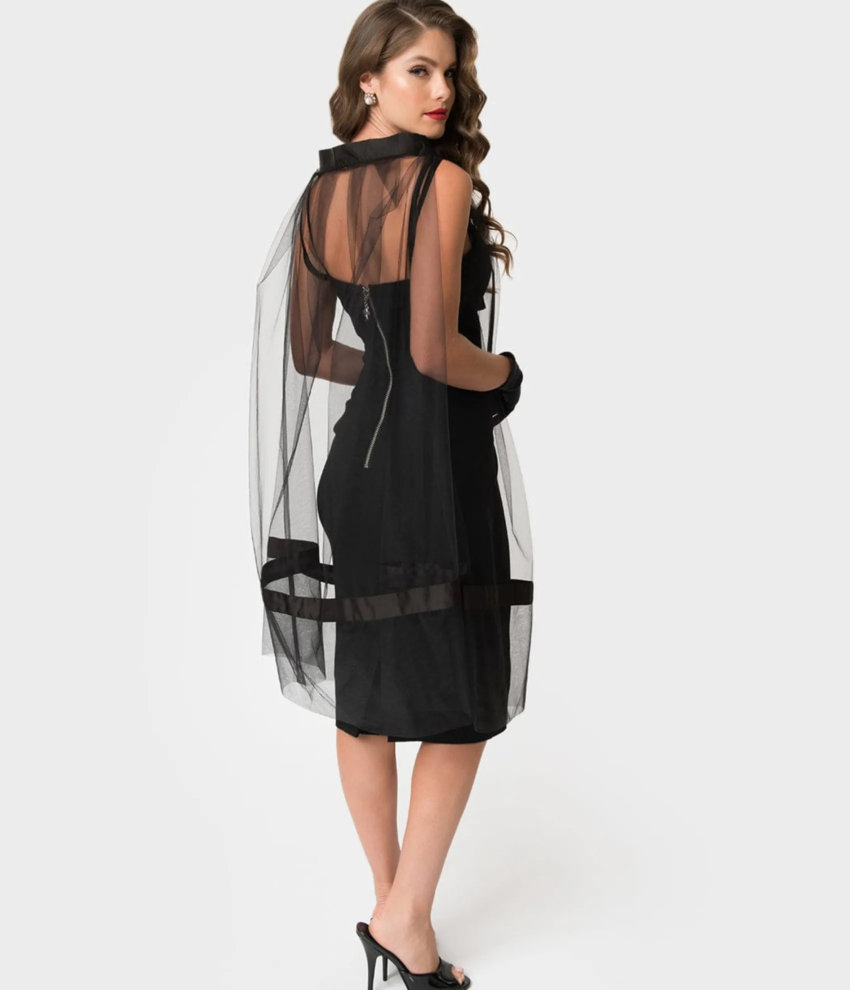 Unique Vintage Barbie™ x Black Magic Sheath Dress & Cape Set Cheap