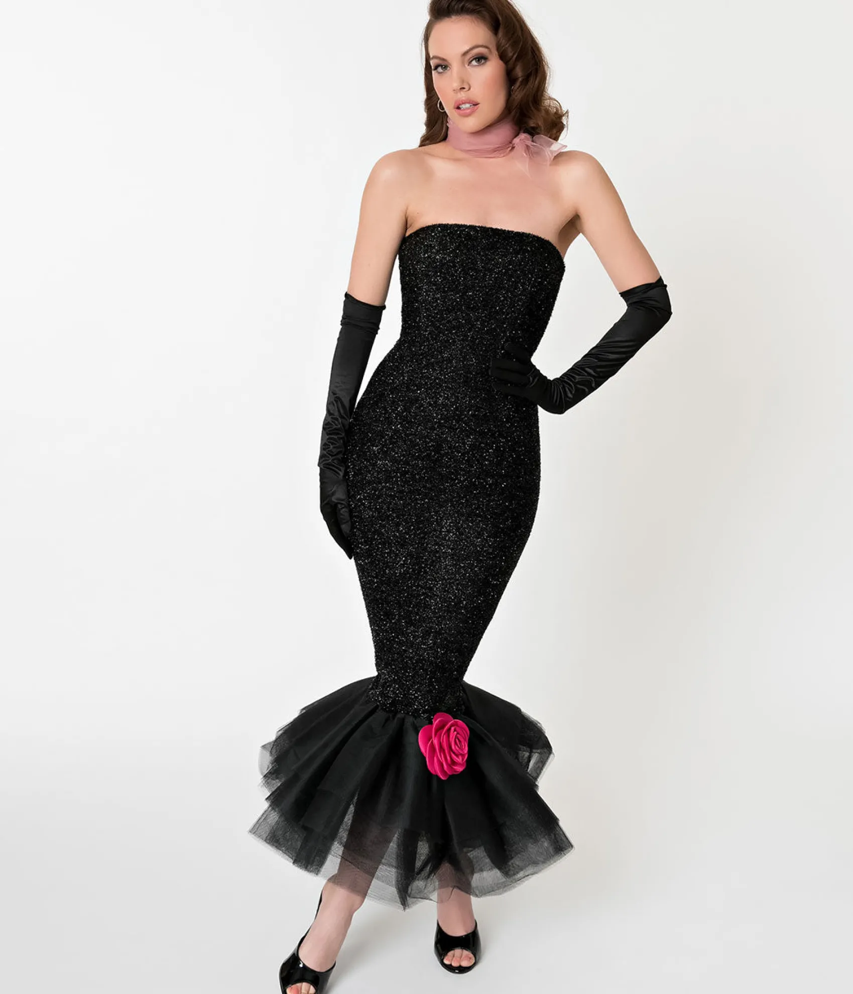 Unique Vintage Barbie™ x Black Solo In The Spotlight Strapless Wiggle Dress Best
