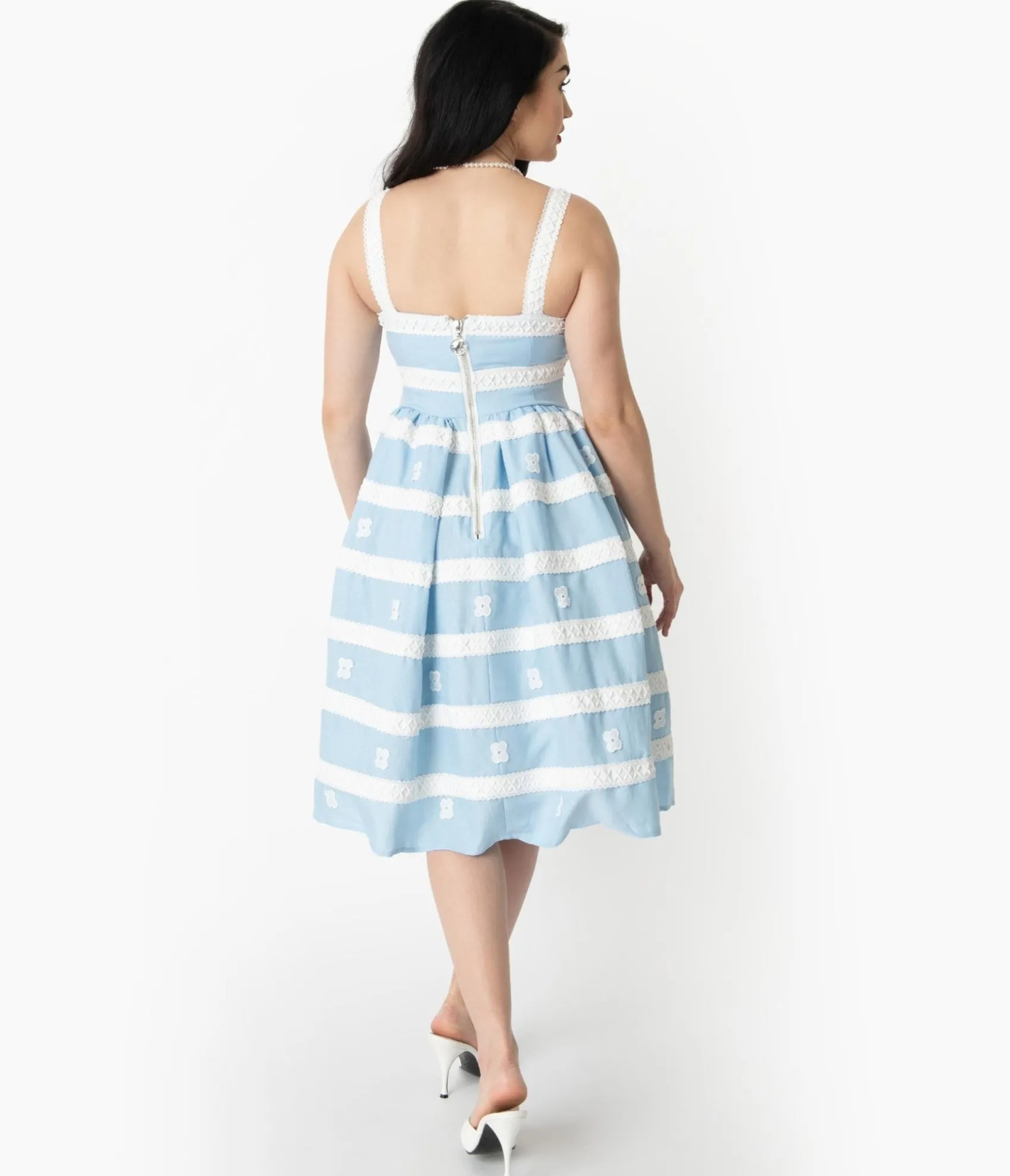 Unique Vintage Barbie™ x Blue & White Suburban Shopper Sundress Best Sale