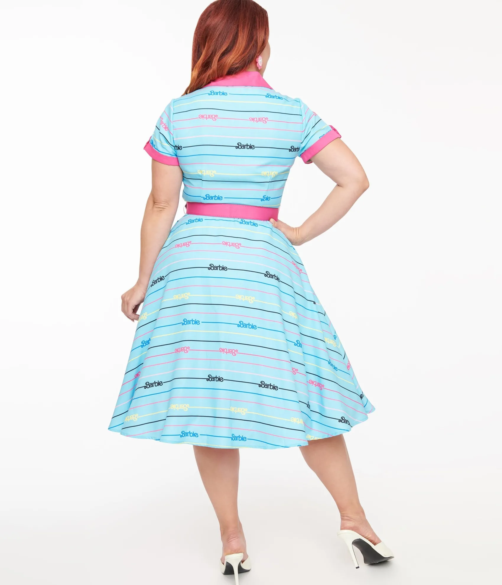 Unique Vintage Barbie x Blue Barbie Print Shirt Dress Clearance
