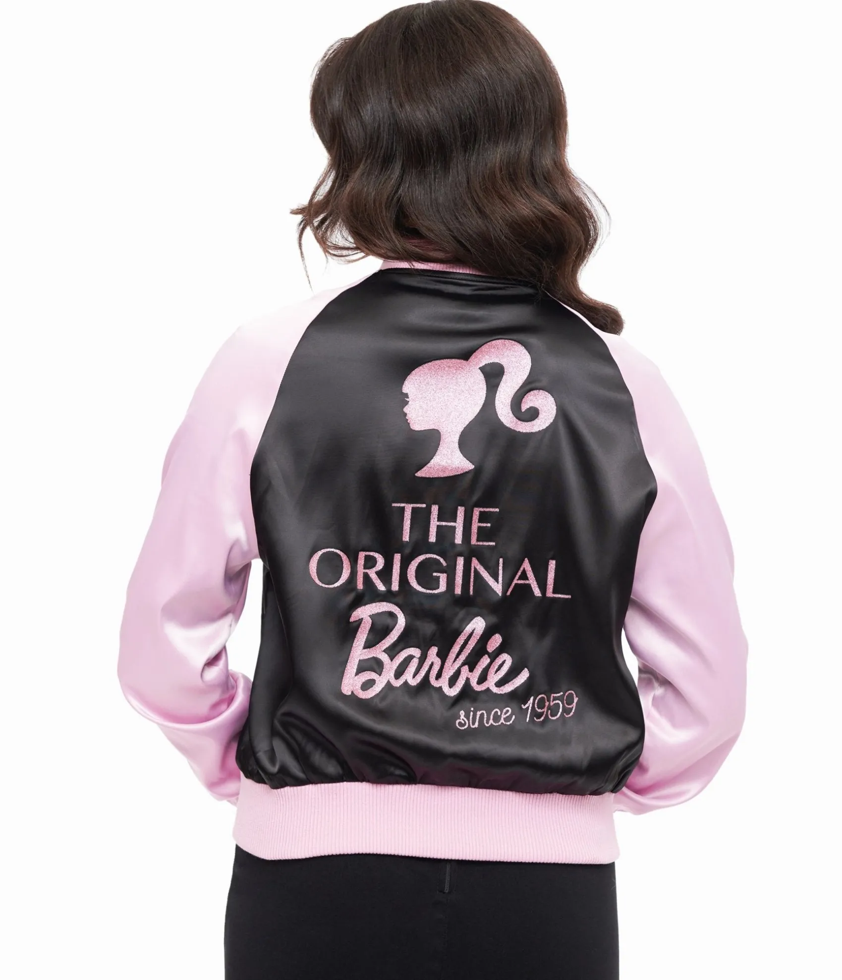 Unique Vintage Barbie x Pink & Black OG Barbie Long Sleeve Bomber Jacket Cheap