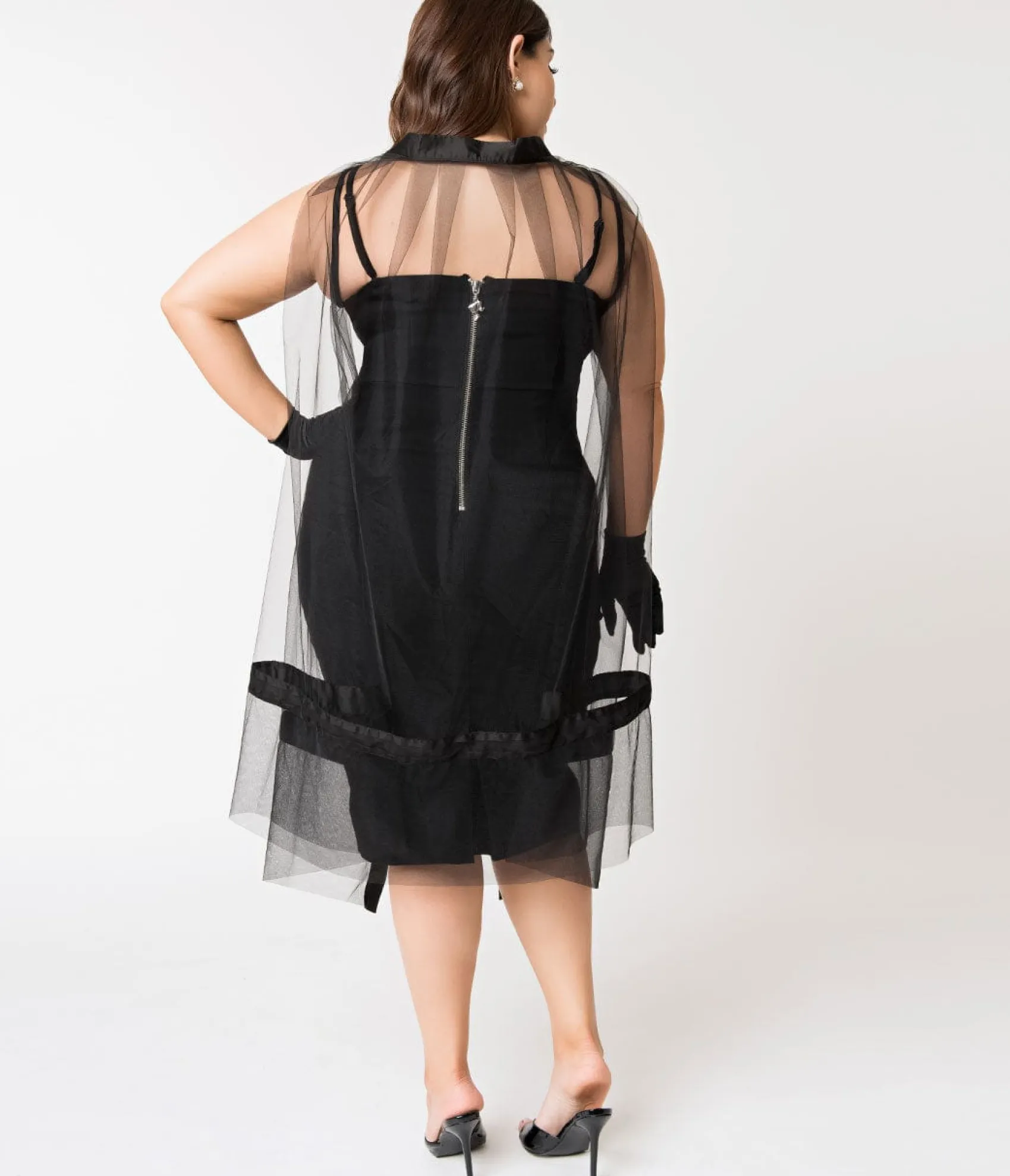 Unique Vintage Barbie x Plus Size Black Magic Sheath Dress & Cape Set Best