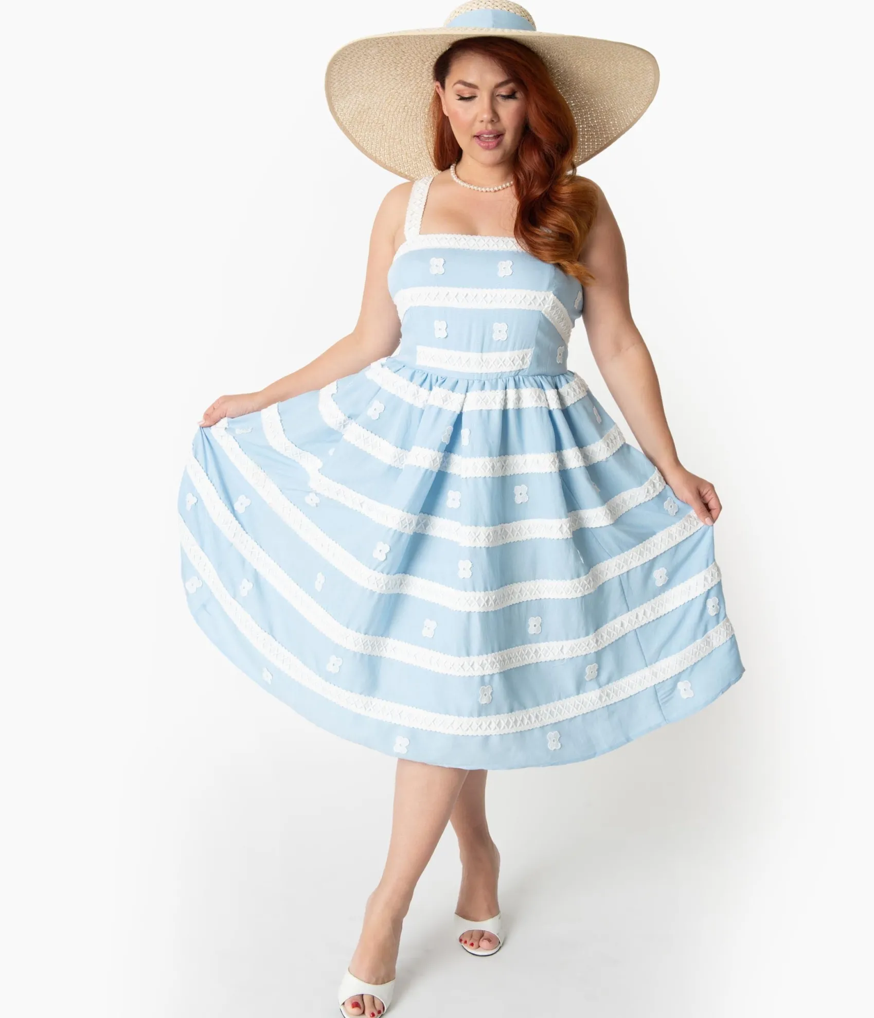 Unique Vintage Barbie x Plus Size Blue & White Suburban Shopper Sundress New