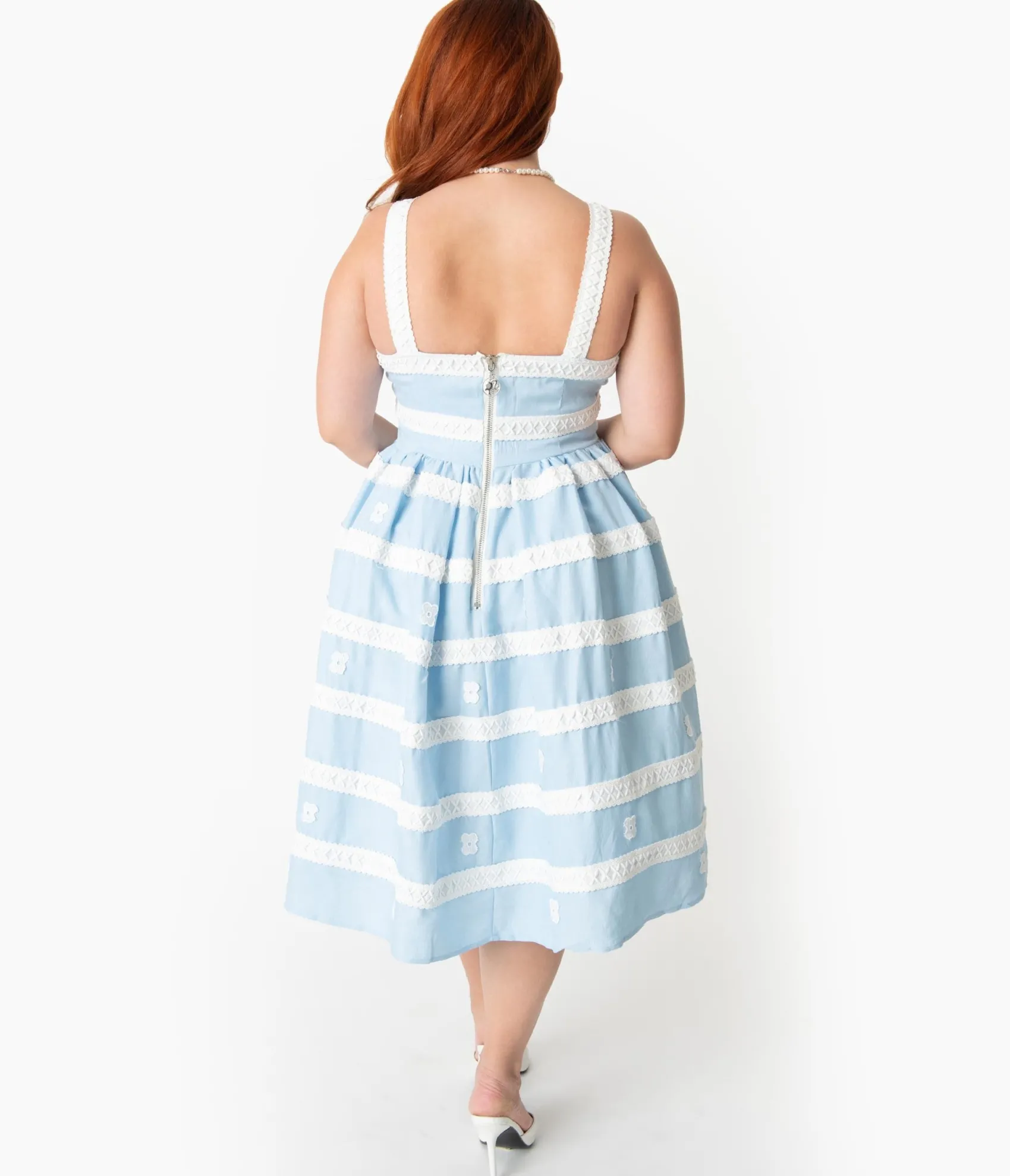 Unique Vintage Barbie x Plus Size Blue & White Suburban Shopper Sundress New