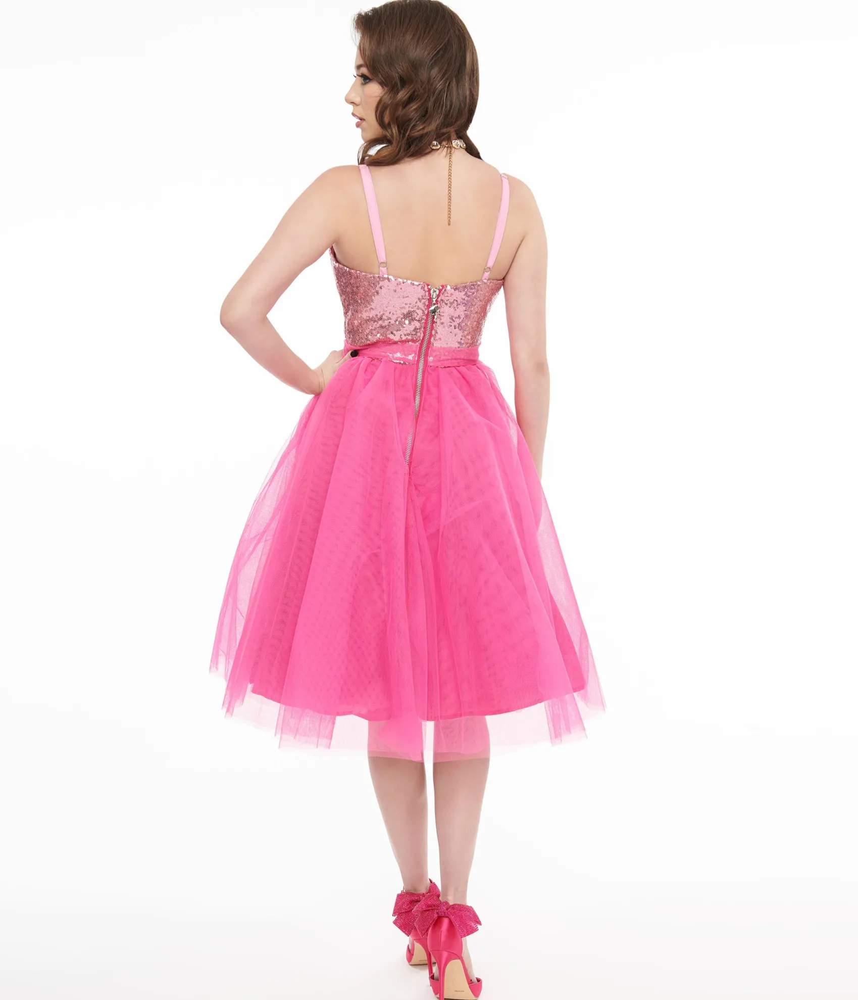 Unique Vintage Barbie x 1980s Pink Sequin Day To Night Swing Dress Fashion