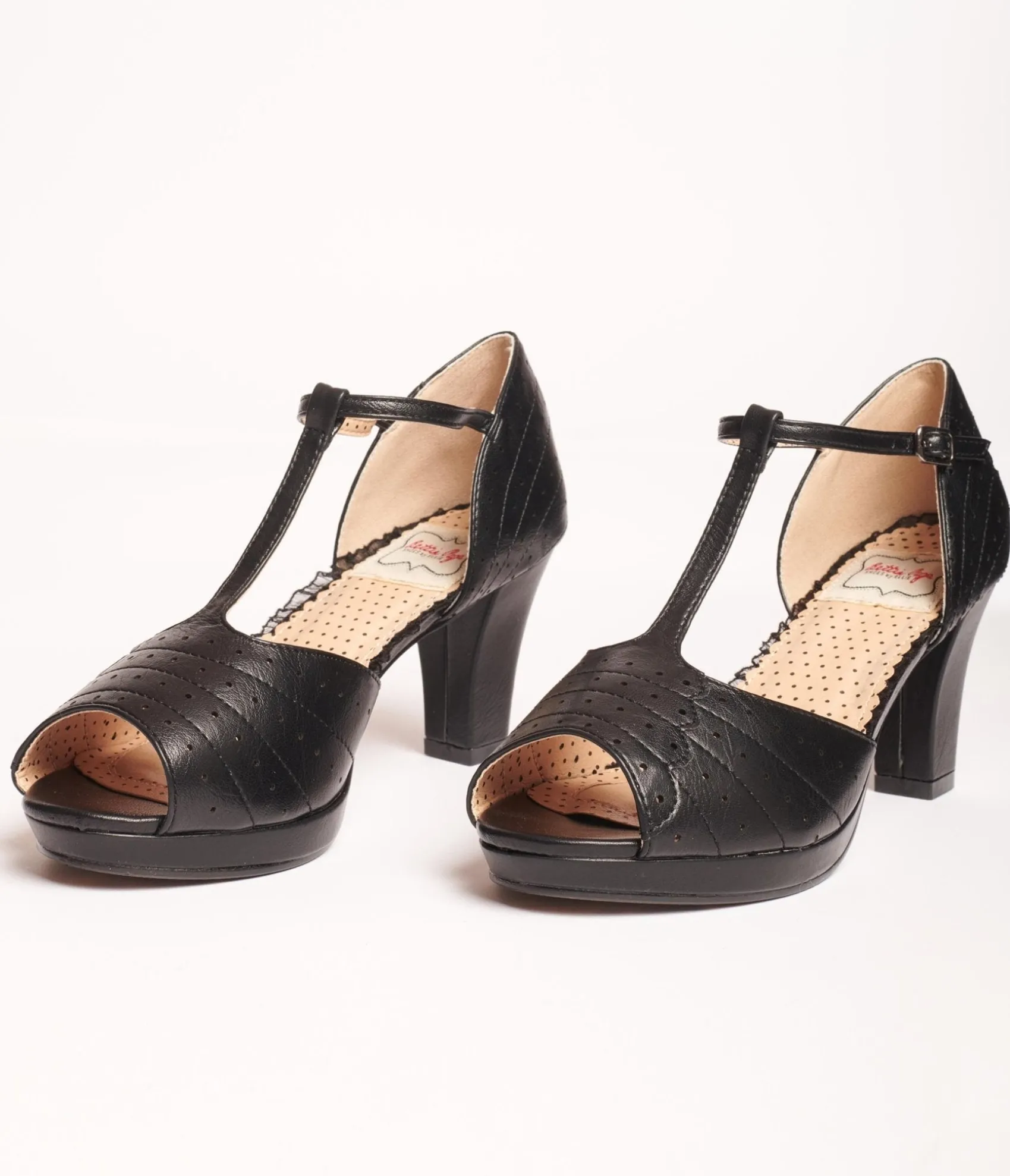 Unique Vintage Bettie Page Black Leatherette Frannie Peep Toe Heels Shop