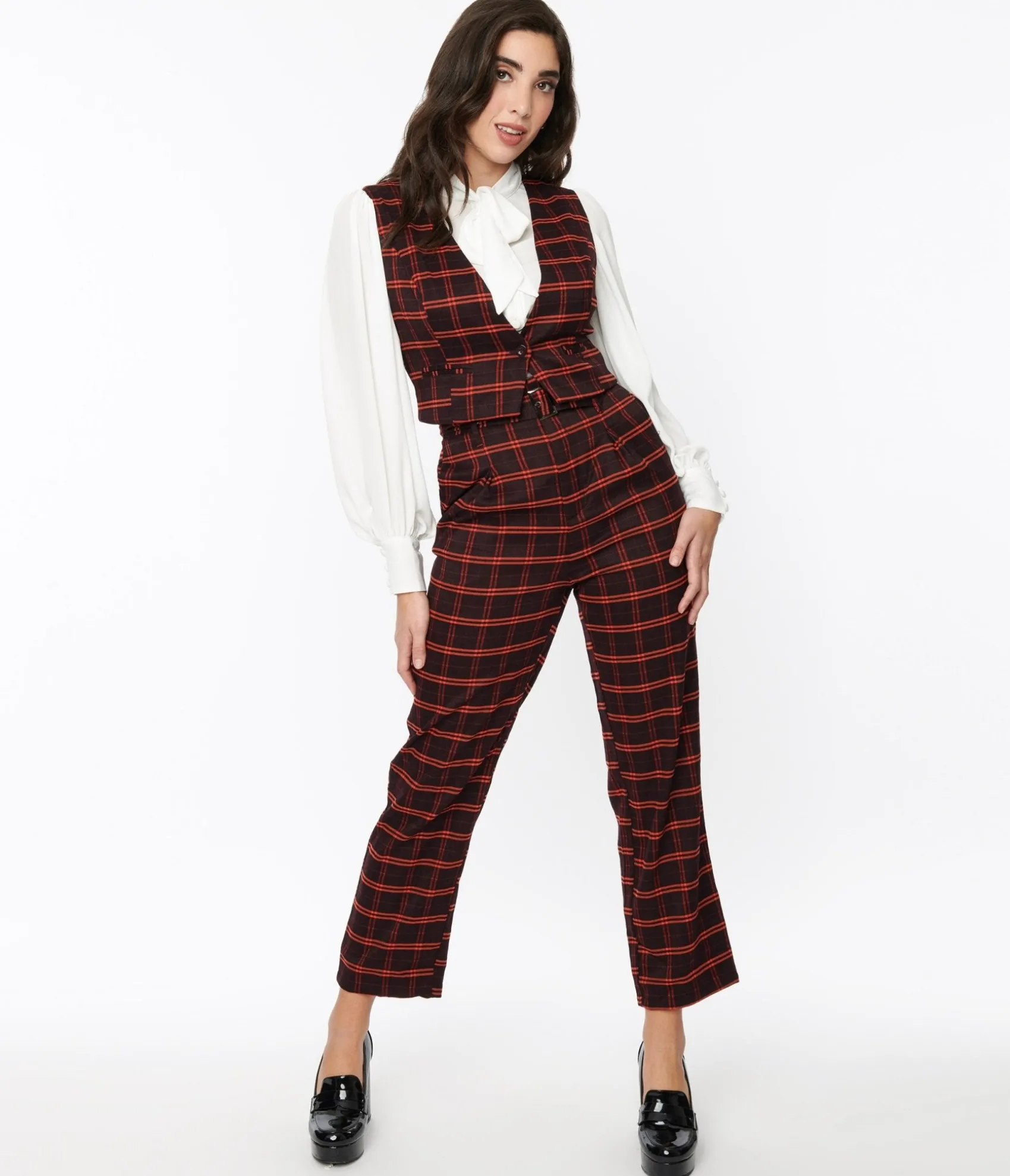 Unique Vintage Black & Orange Windowpane Pants Best Sale