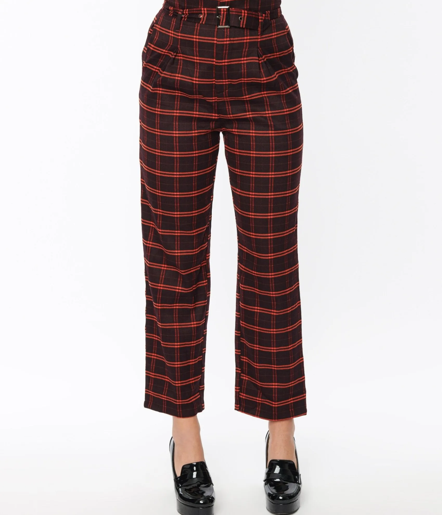 Unique Vintage Black & Orange Windowpane Pants Best Sale