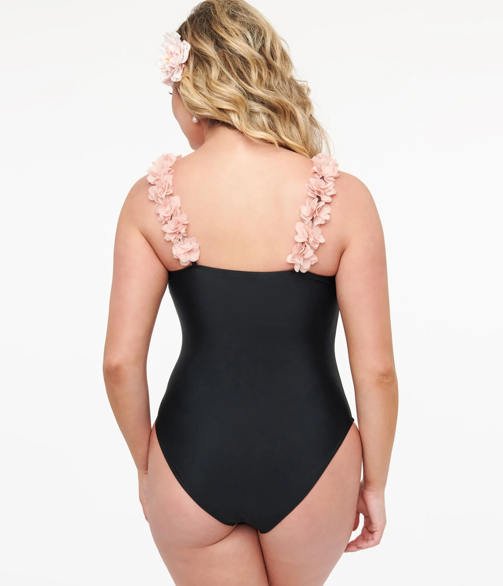 Unique Vintage Black & Pink Flower One Piece Swimsuit Hot