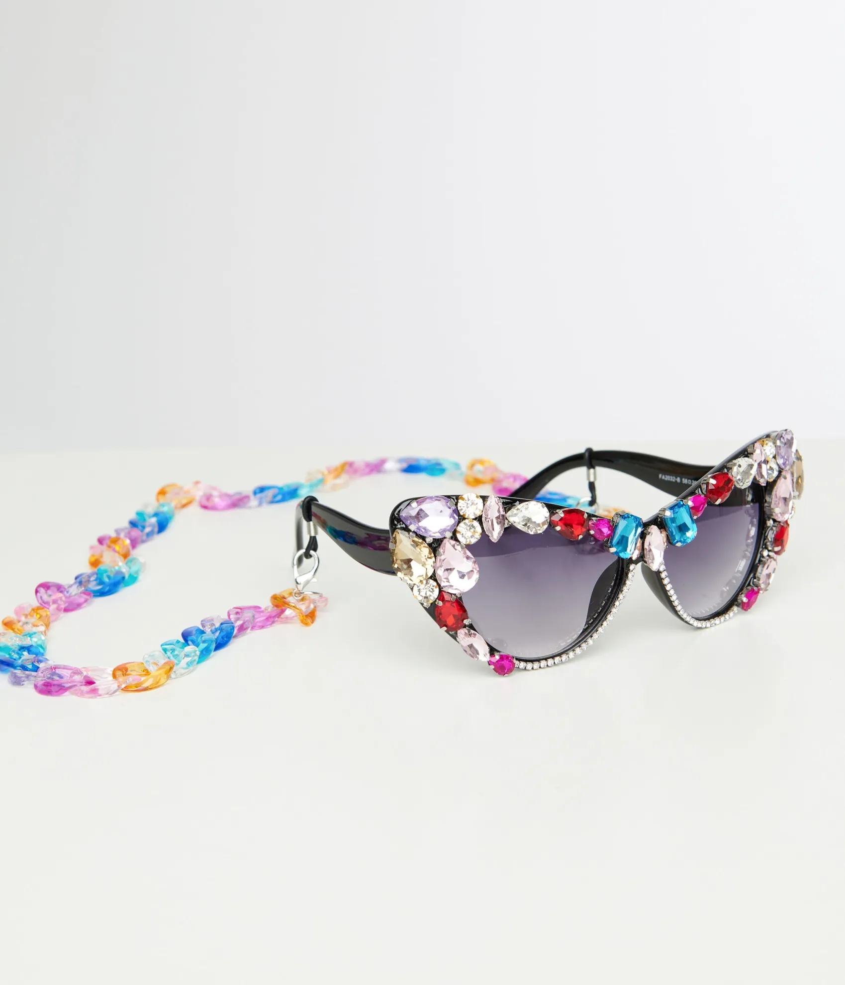 Unique Vintage Black & Rainbow Gem Bomb Cat Eye Sunglasses Sale