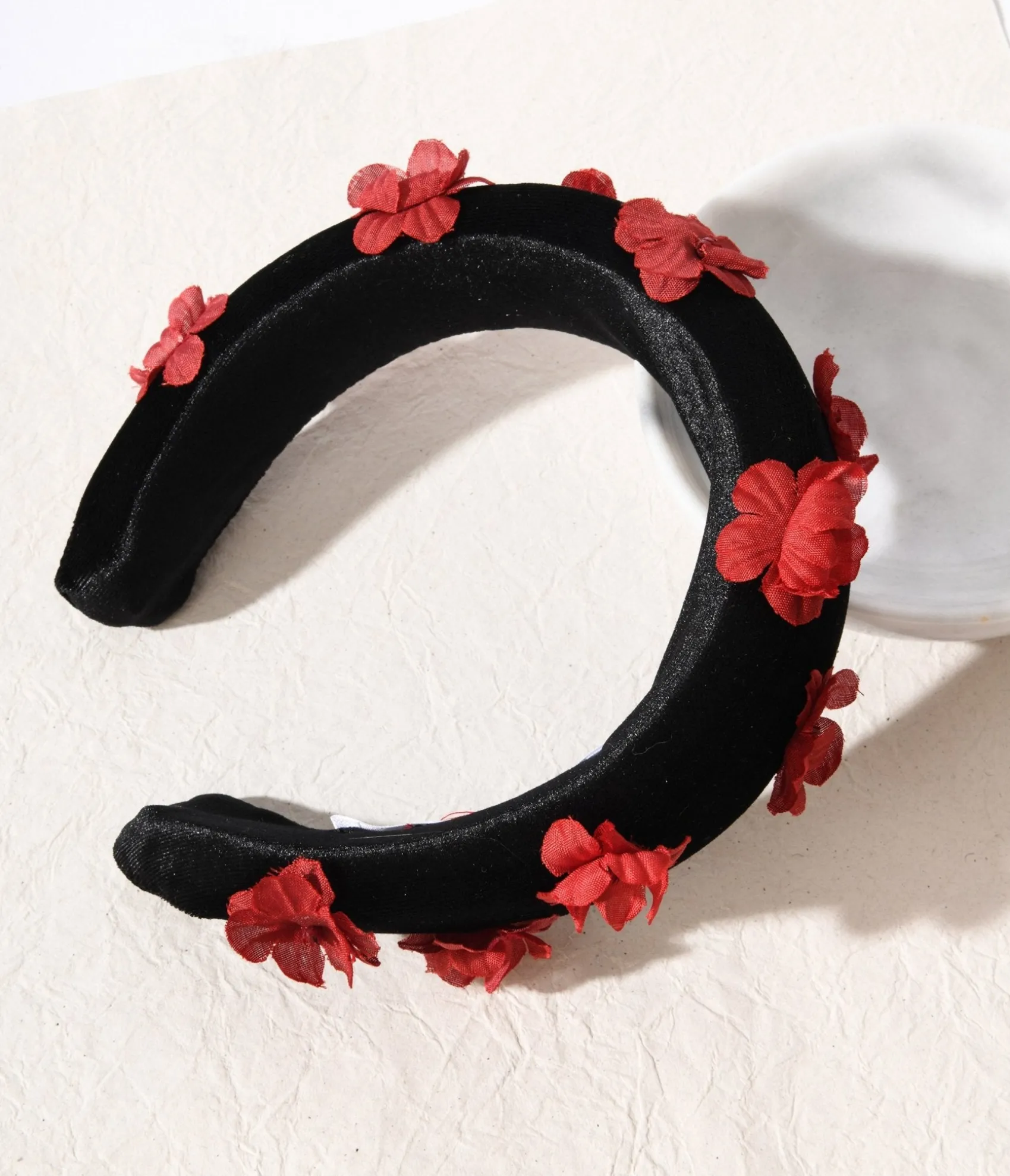 Unique Vintage Black & Red 3D Floral Padded Headband Flash Sale