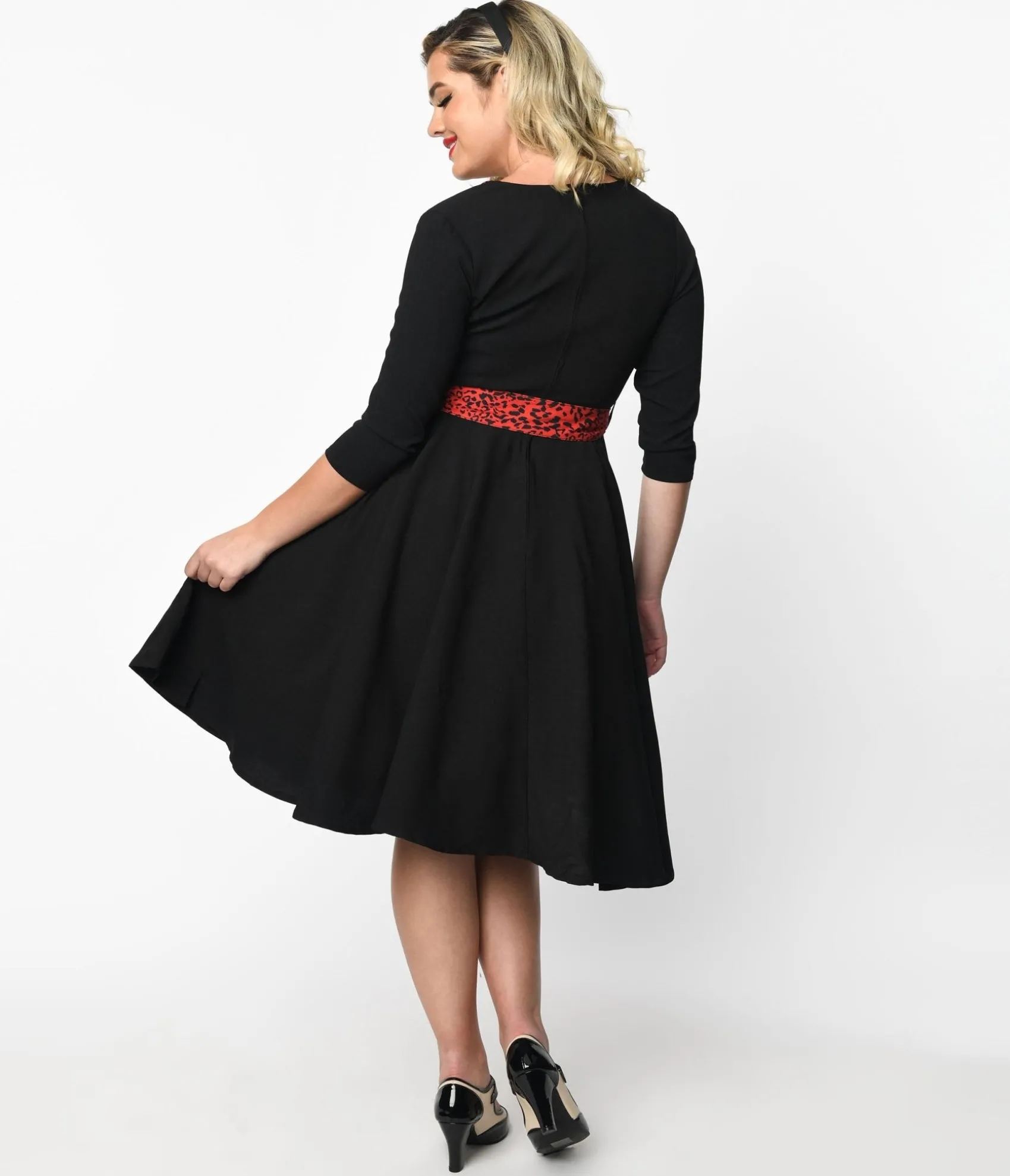 Unique Vintage Black & Red Leopard Accent Lynette Swing Dress Shop