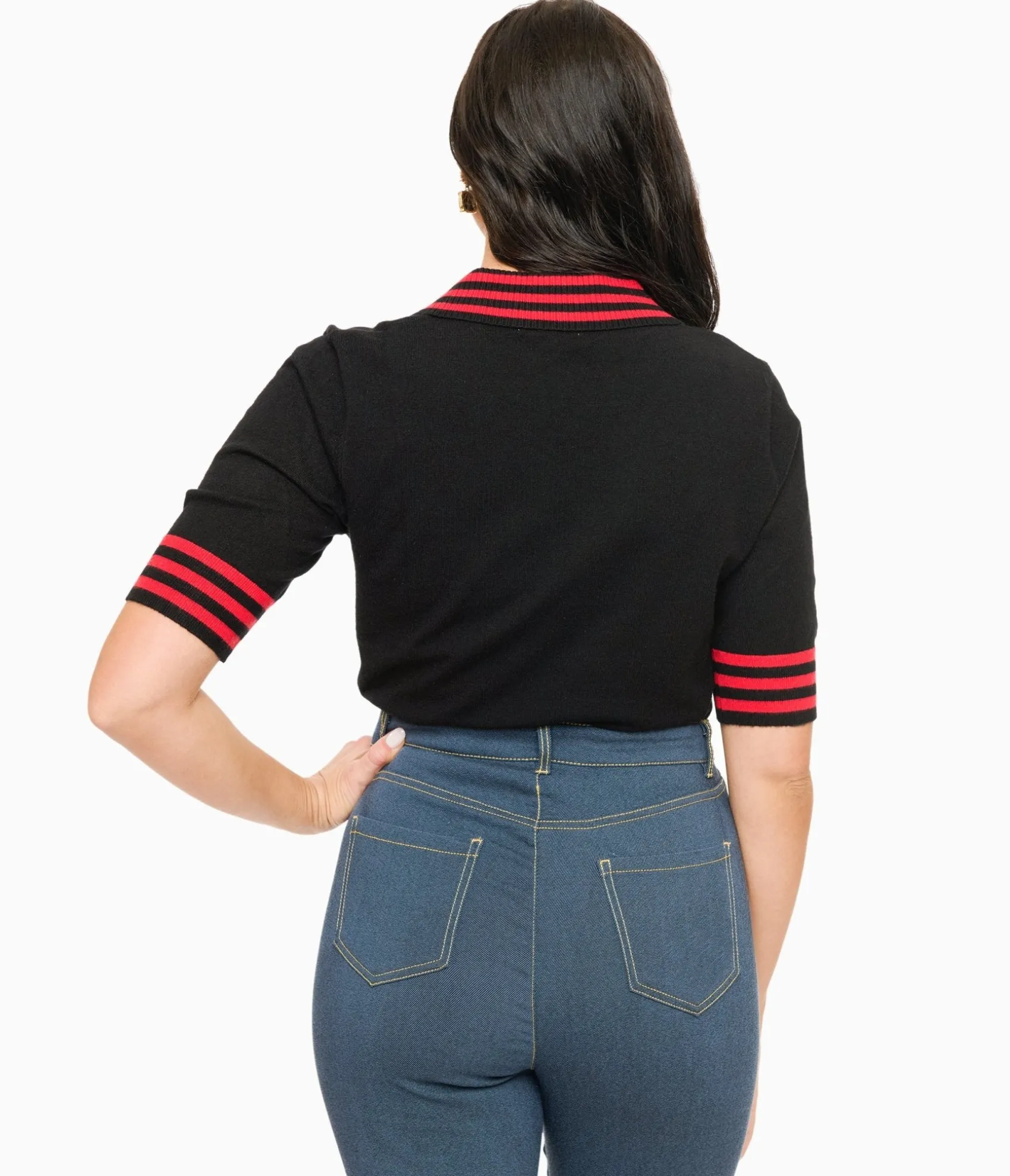 Unique Vintage Black & Red Striped Collar Knit Sweater Sale