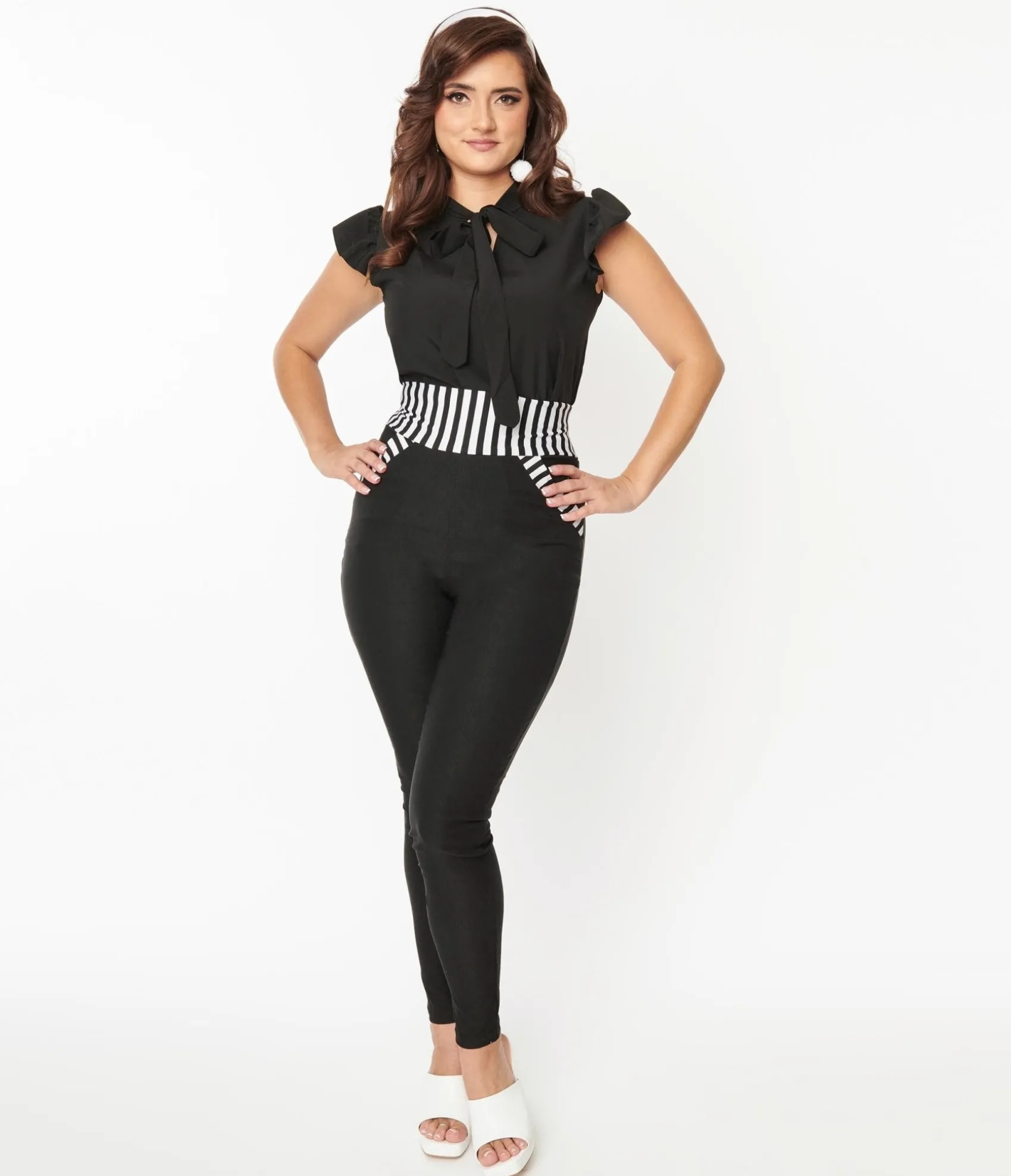 Unique Vintage Black & Striped Contrast Showtime Pants Shop