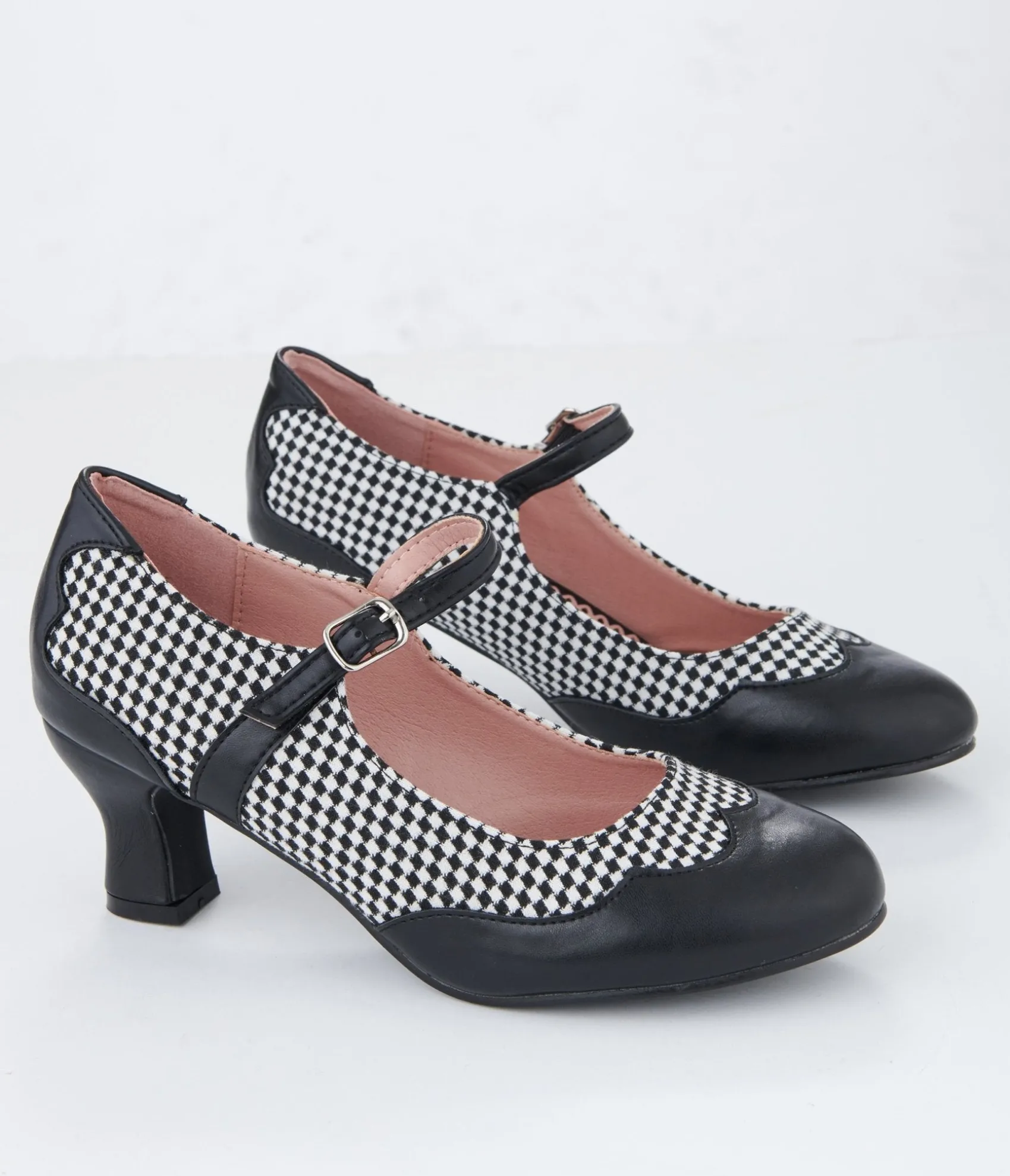 Unique Vintage Black & White Check Mary Jane Heels Fashion