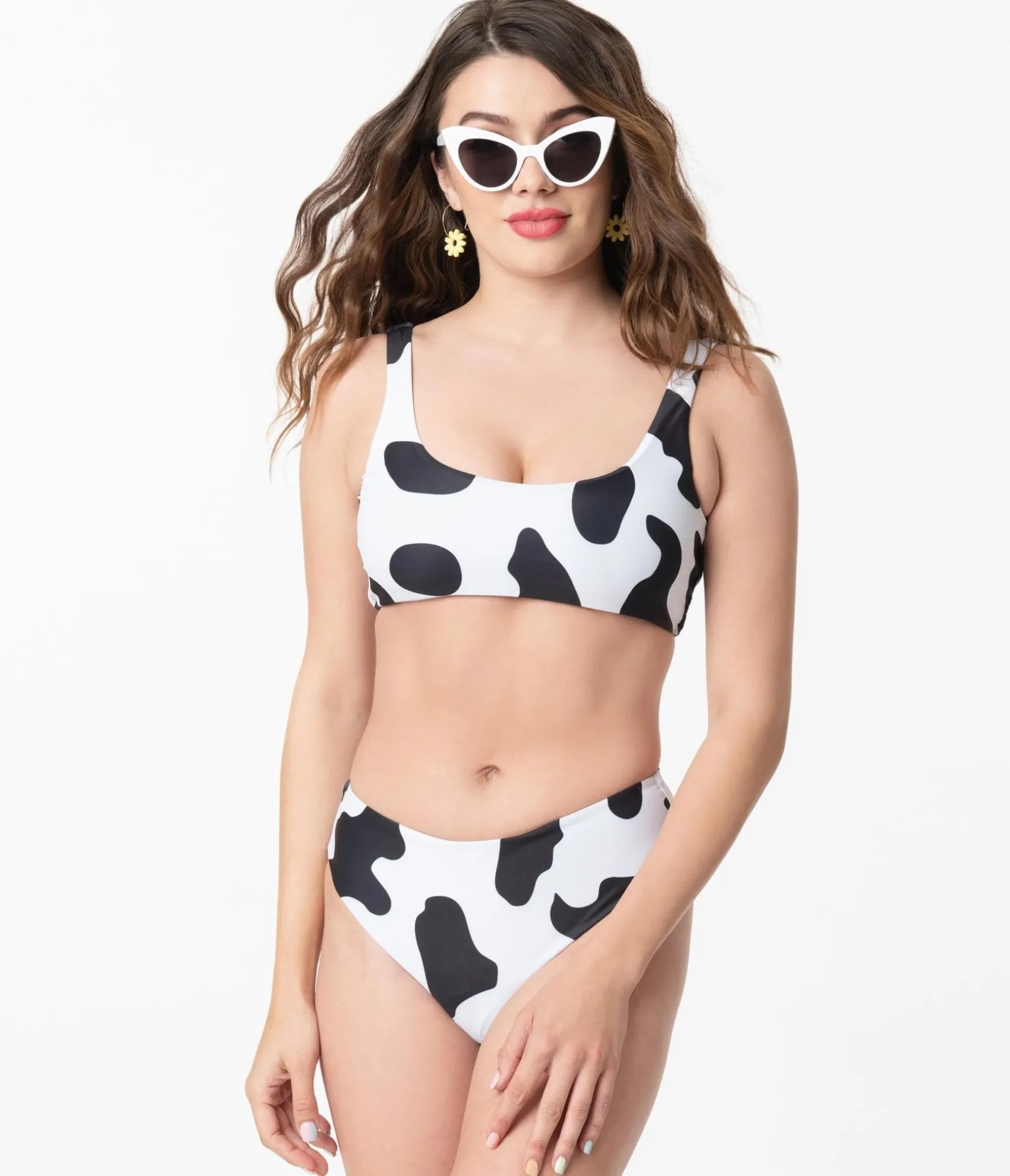 Unique Vintage Black & White Cow Print Two Piece Swimsuit Outlet