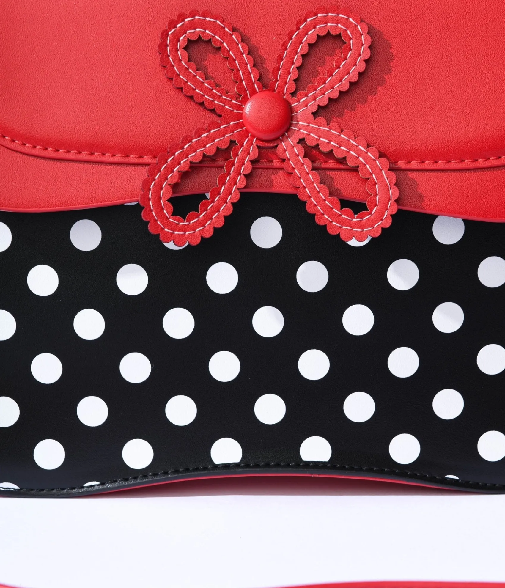 Unique Vintage Black & White Dot & Red Accented Leatherette Handbag New