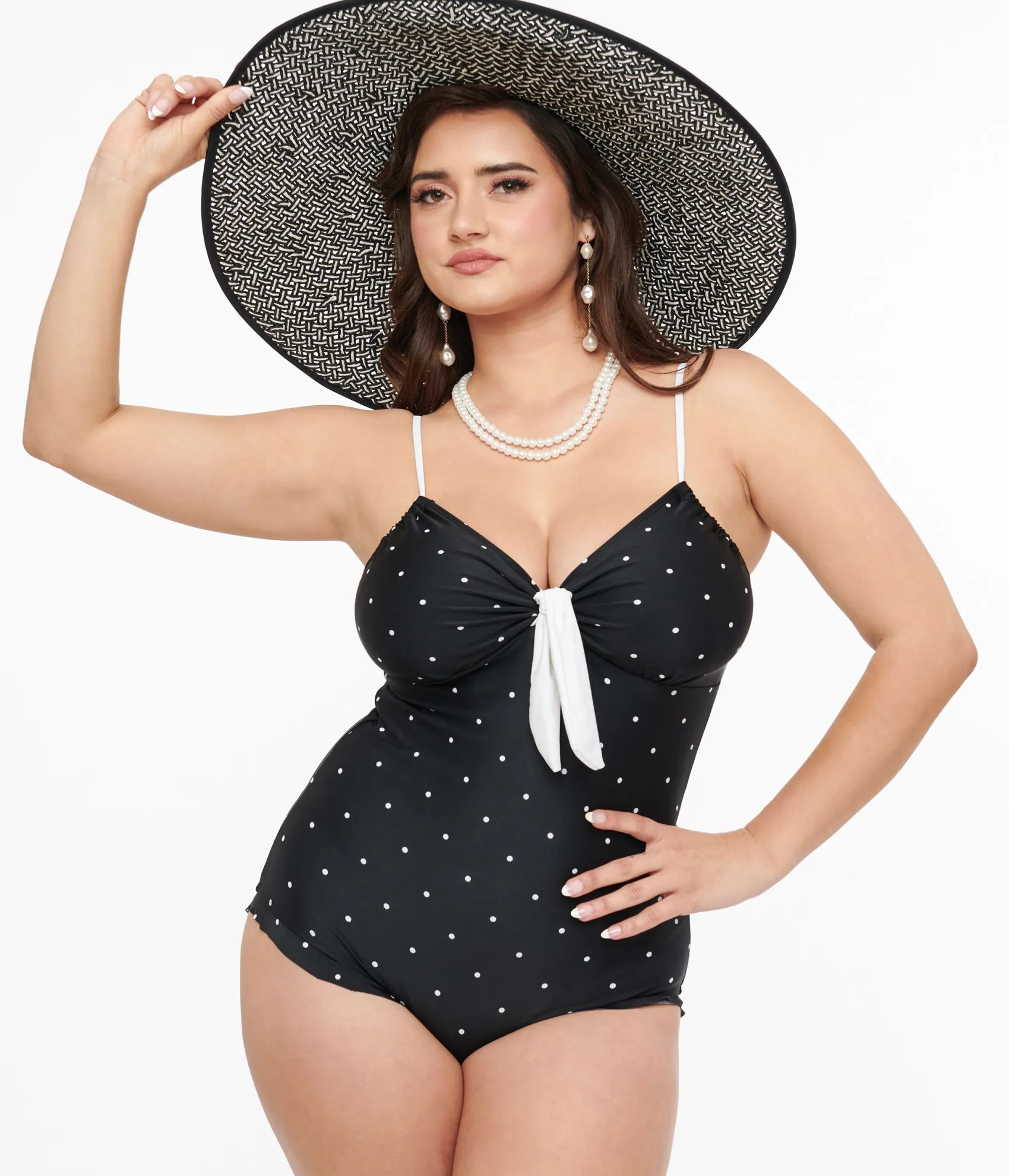 Unique Vintage Black & White Dot One Piece Swimsuit Clearance