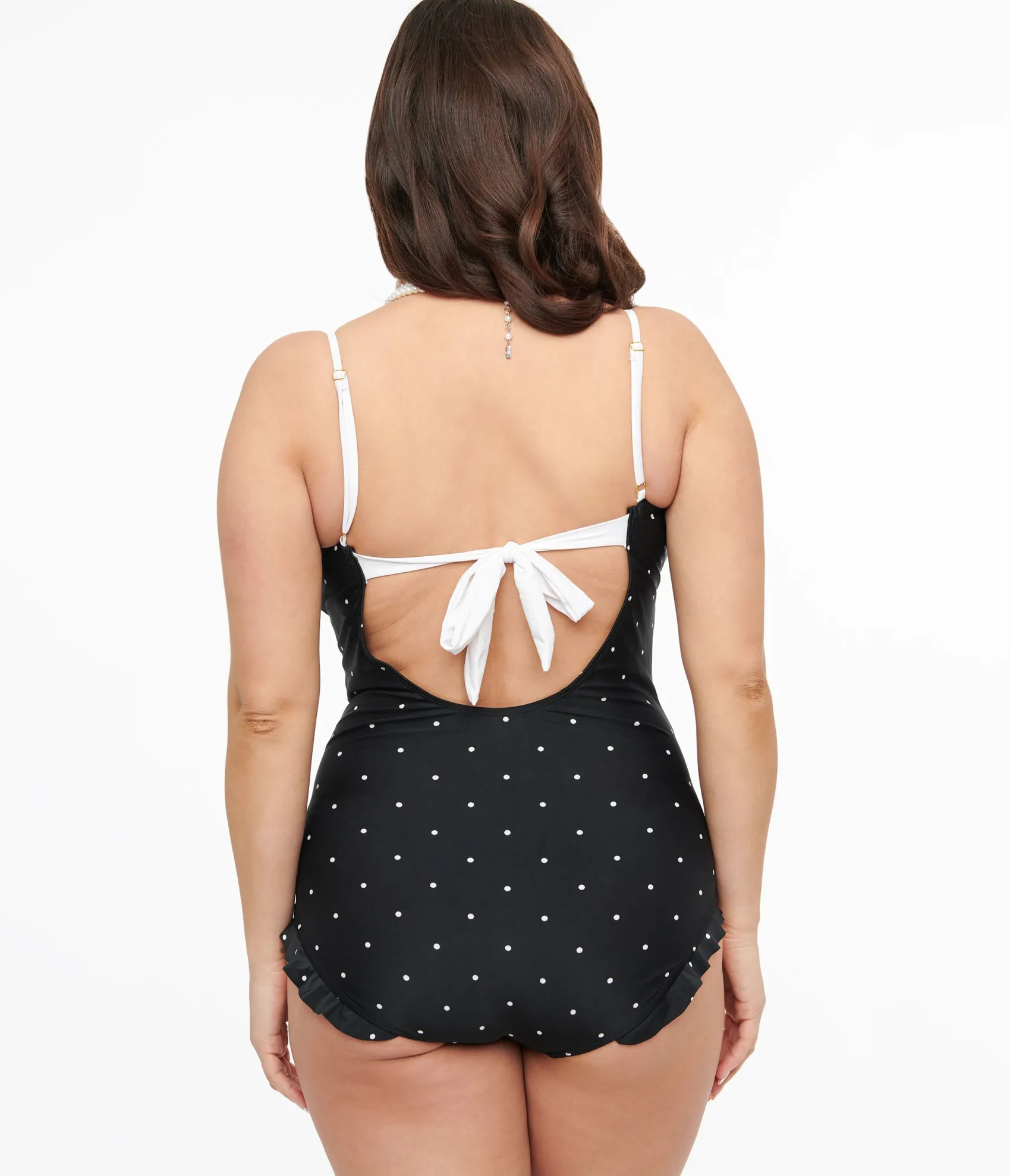 Unique Vintage Black & White Dot One Piece Swimsuit Clearance