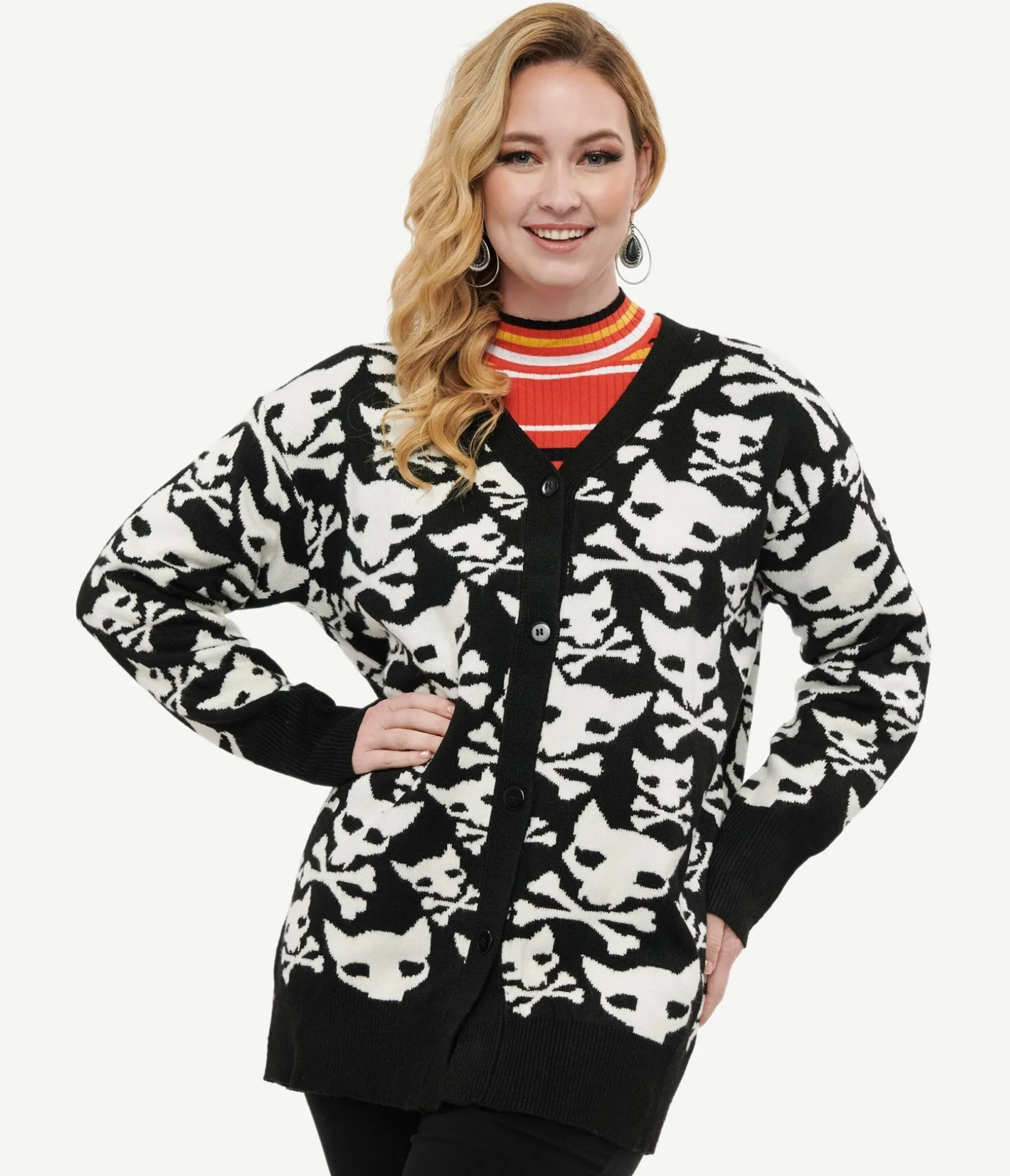 Unique Vintage Black & White Hell Kitten Chunky Cardigan Discount