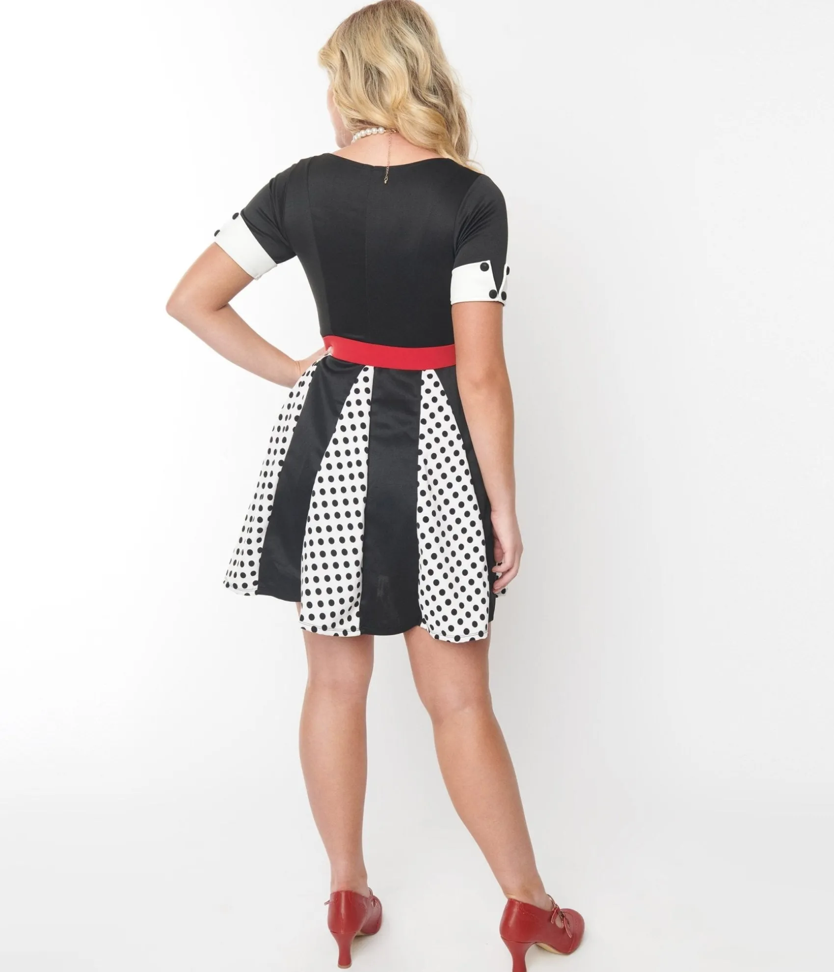 Unique Vintage Black & White Polka Dot Godet Dress Store