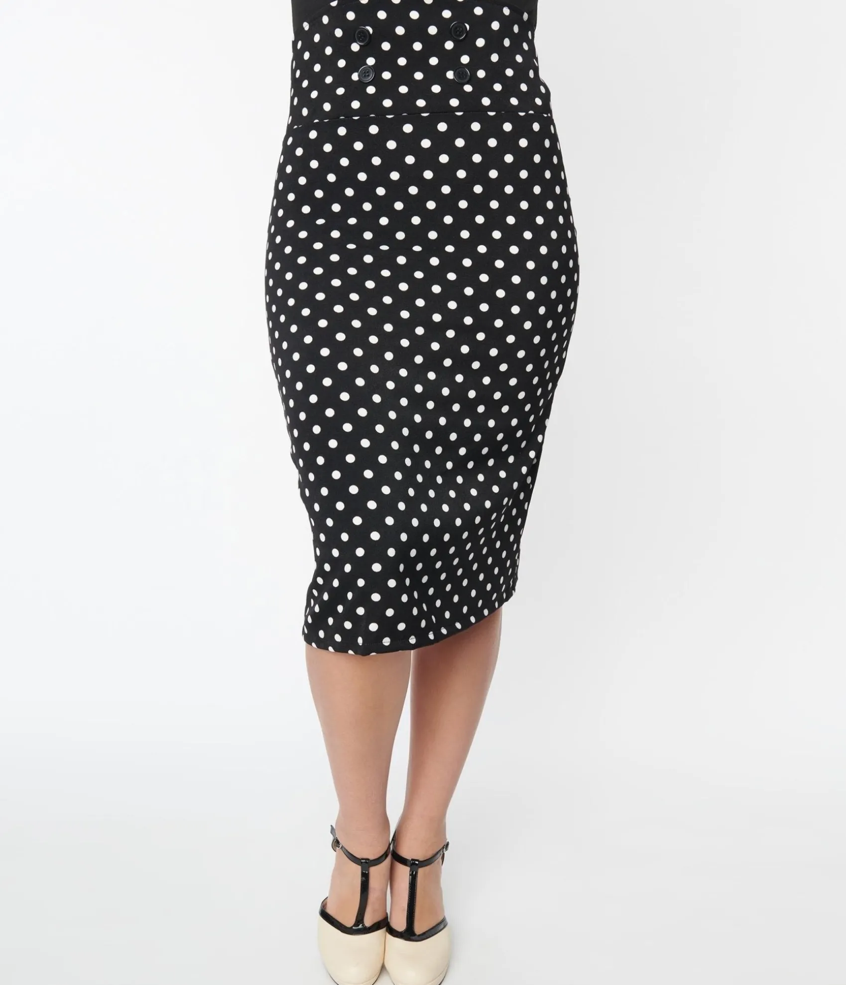 Unique Vintage Black & White Polka Dot Wiggle Skirt Flash Sale