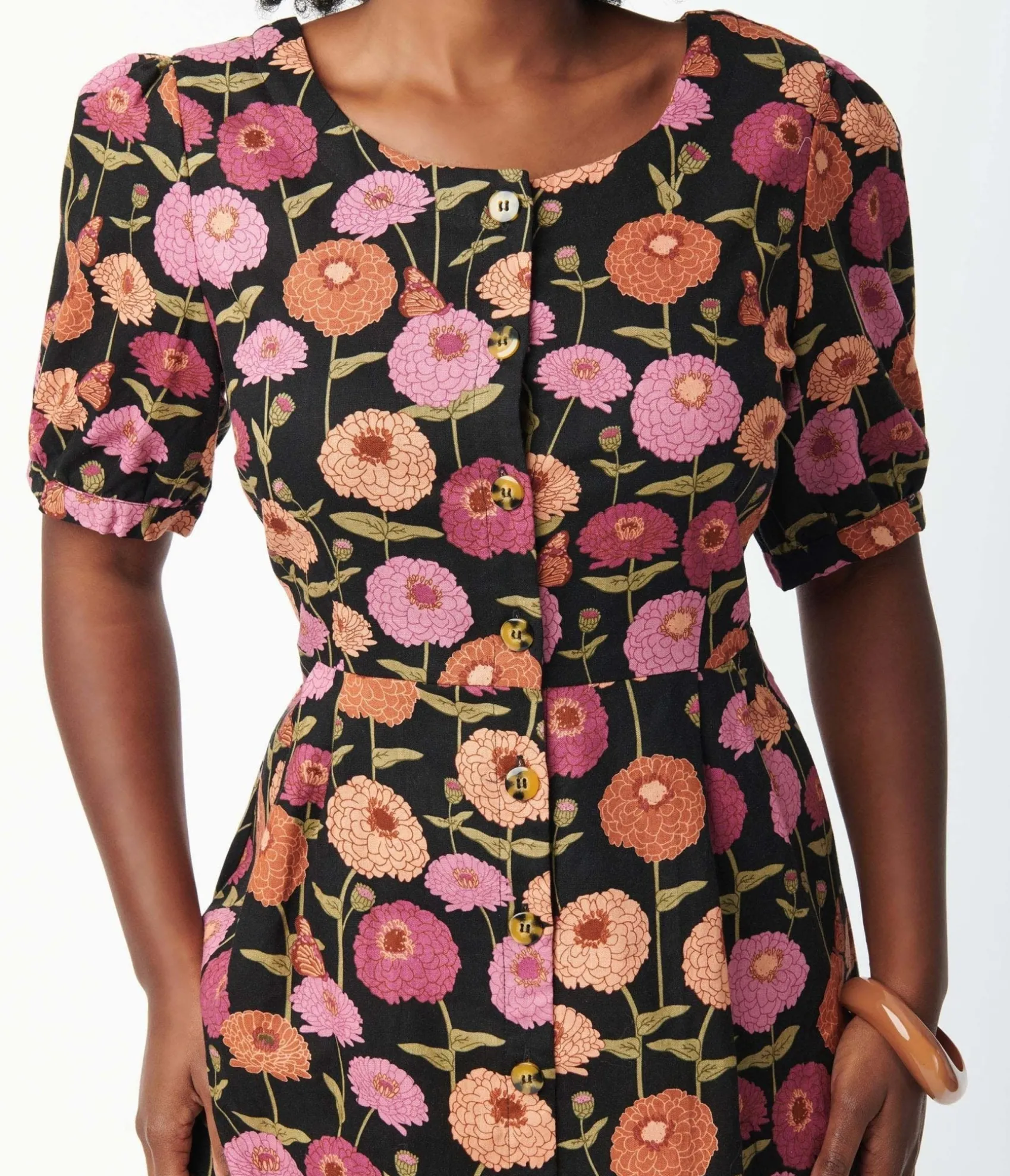 Unique Vintage Black & Zinnia Floral Fit & Flare Dress Outlet