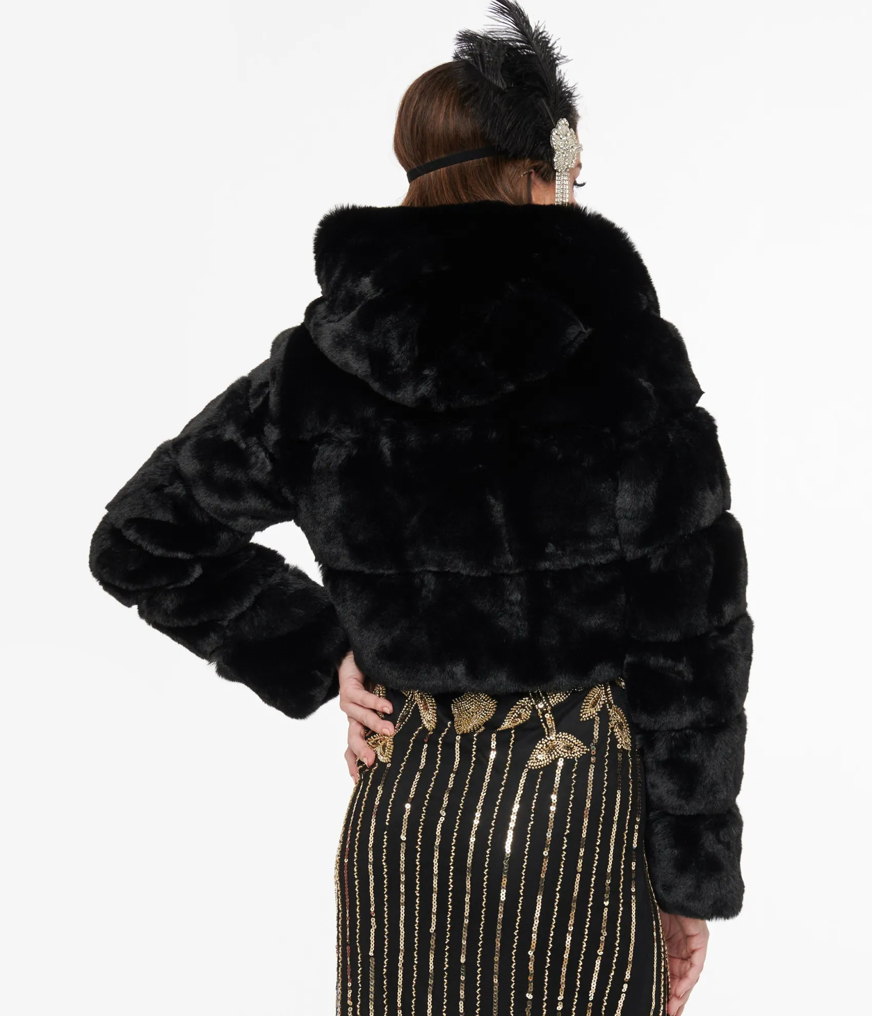 Unique Vintage Black Faux Fur Puffer Crop Jacket Discount