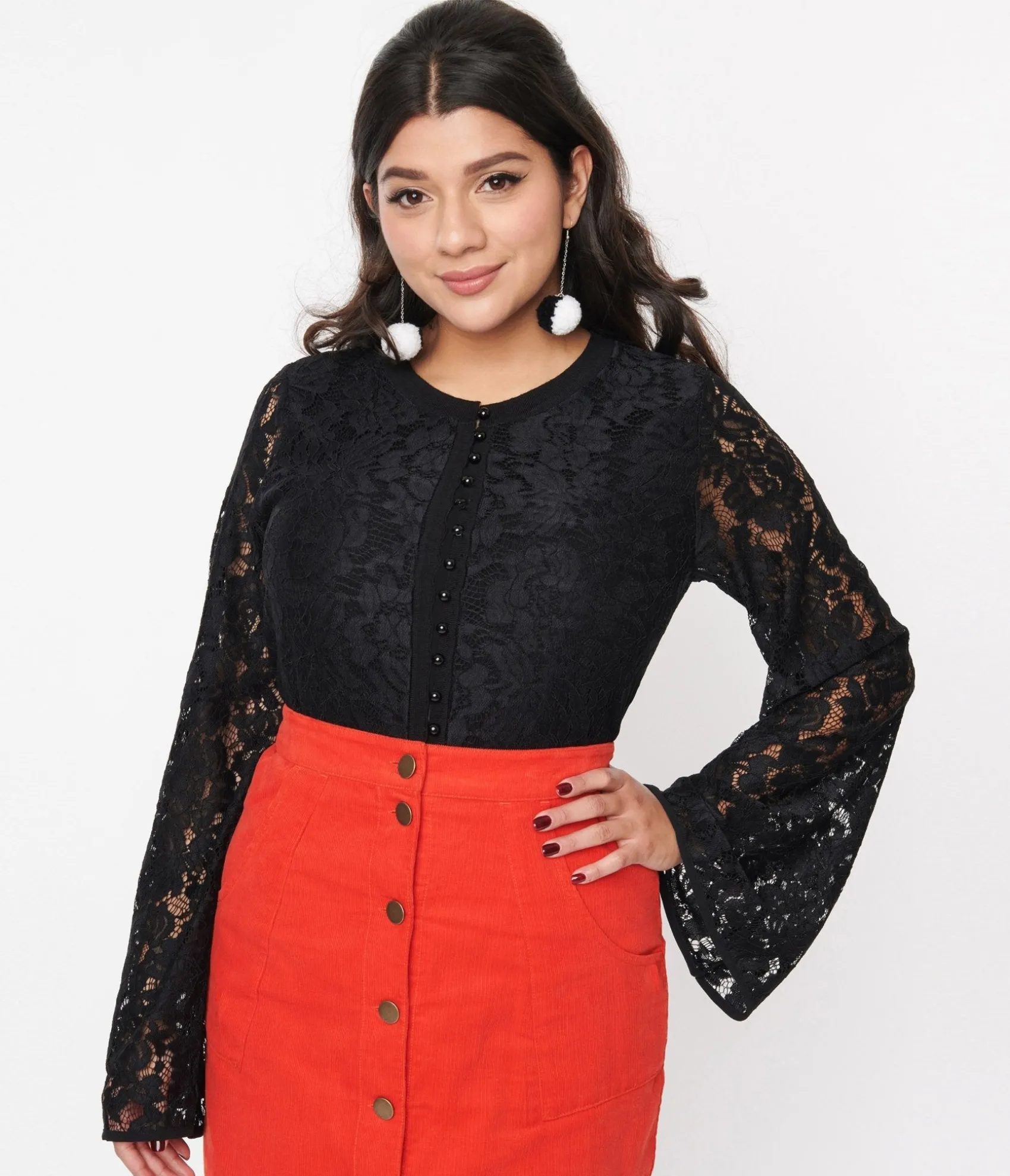 Unique Vintage Black Floral Lace Bell Sleeve Cardigan Best Sale