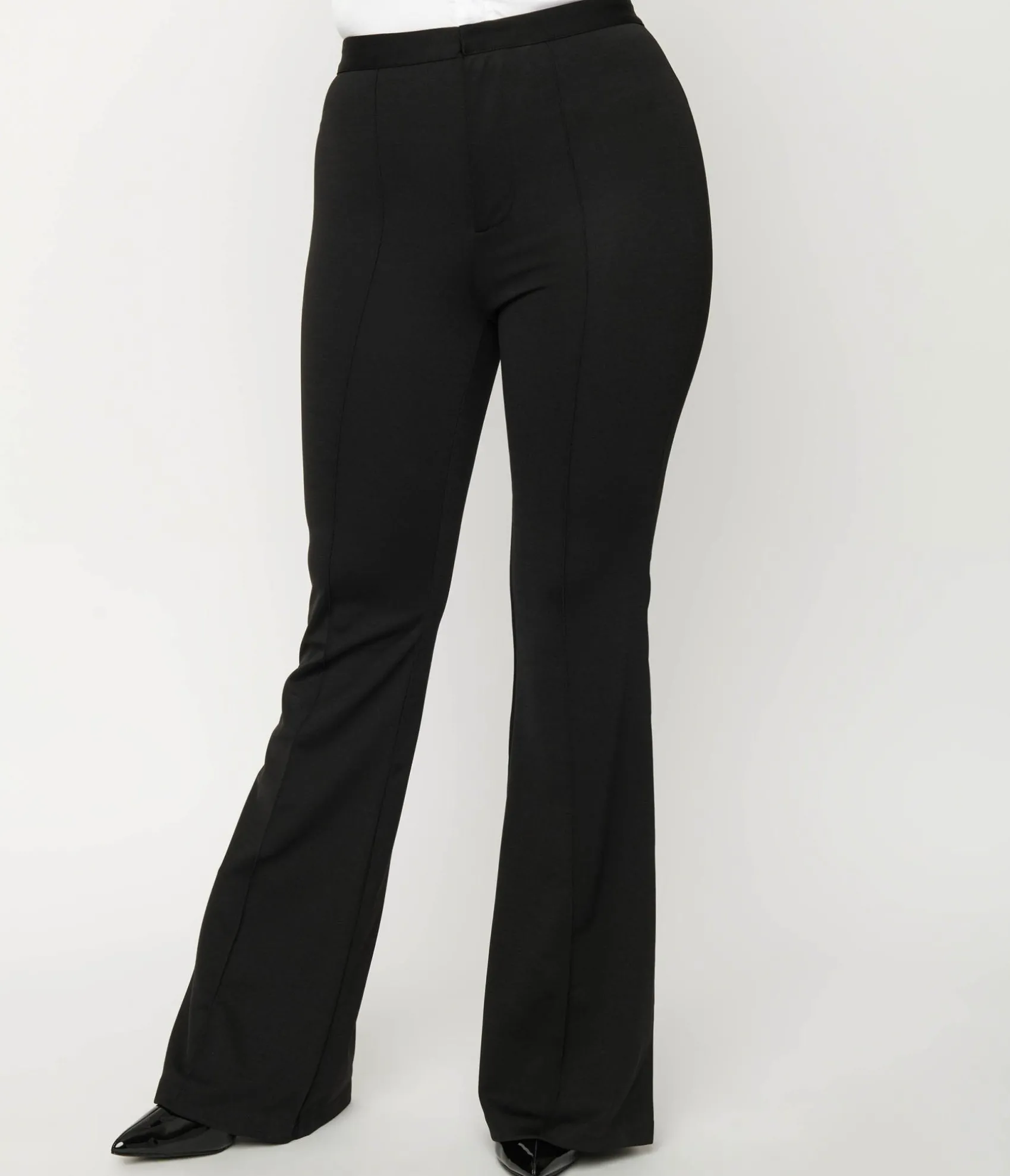 Unique Vintage Black Front Pleat Flare Pants Discount