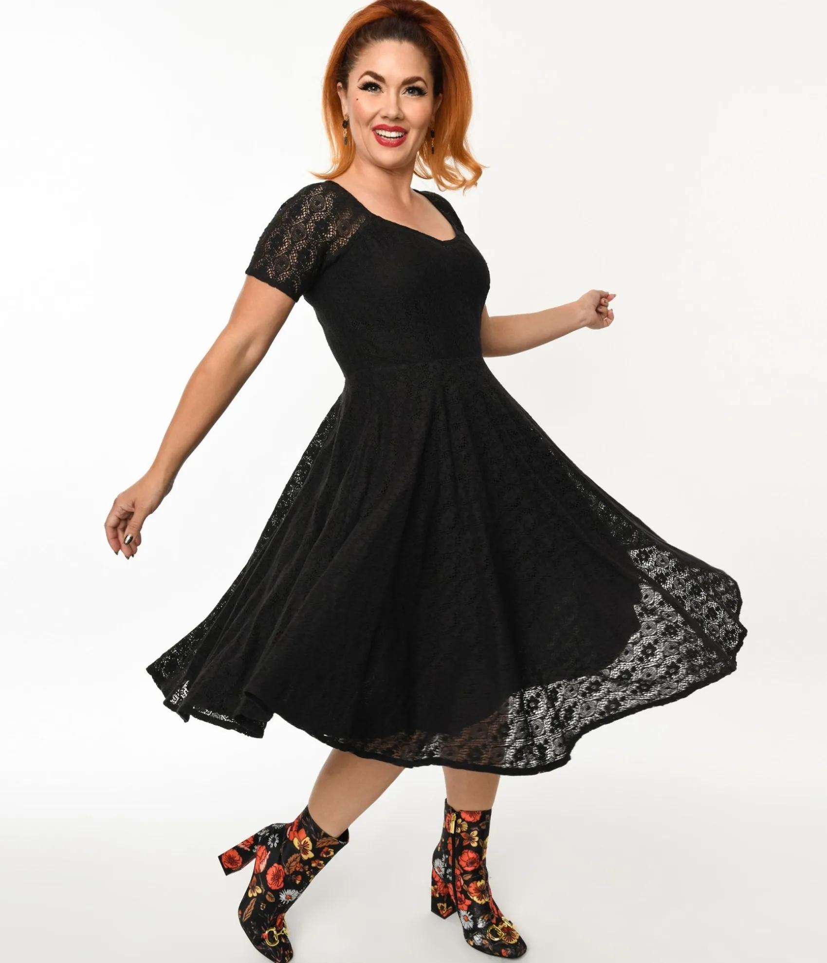 Unique Vintage Black Lace Penny Swing Dress Best