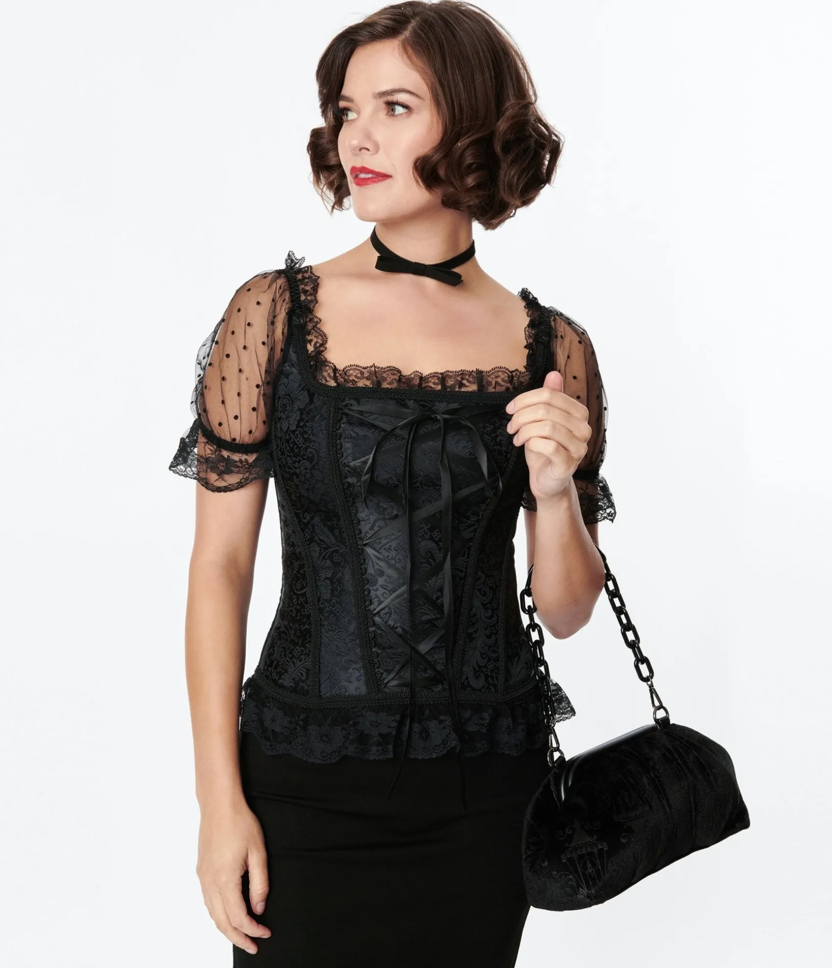 Unique Vintage Black Paisley Embossed Renaissance Corset Top Best