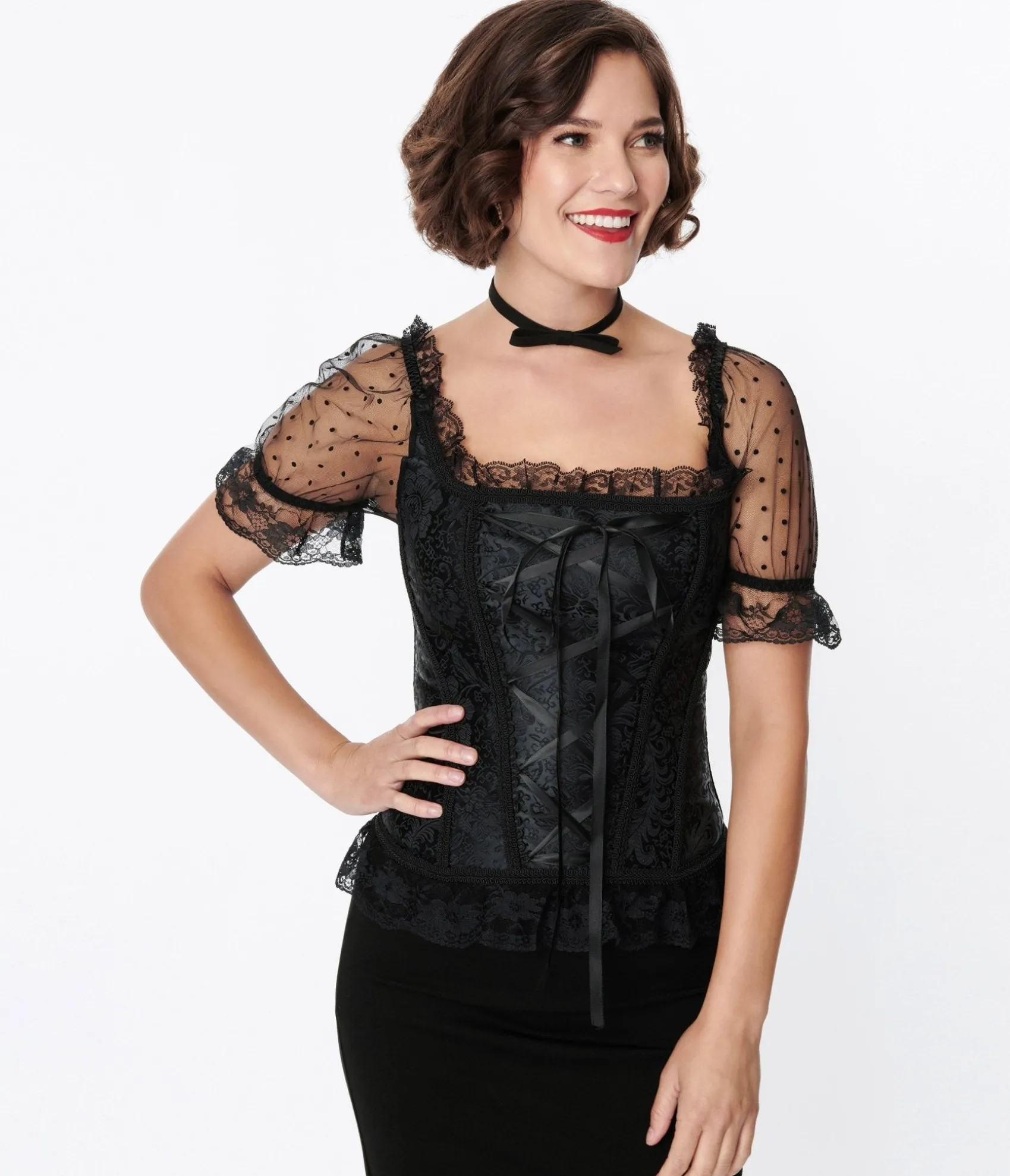 Unique Vintage Black Paisley Embossed Renaissance Corset Top Best