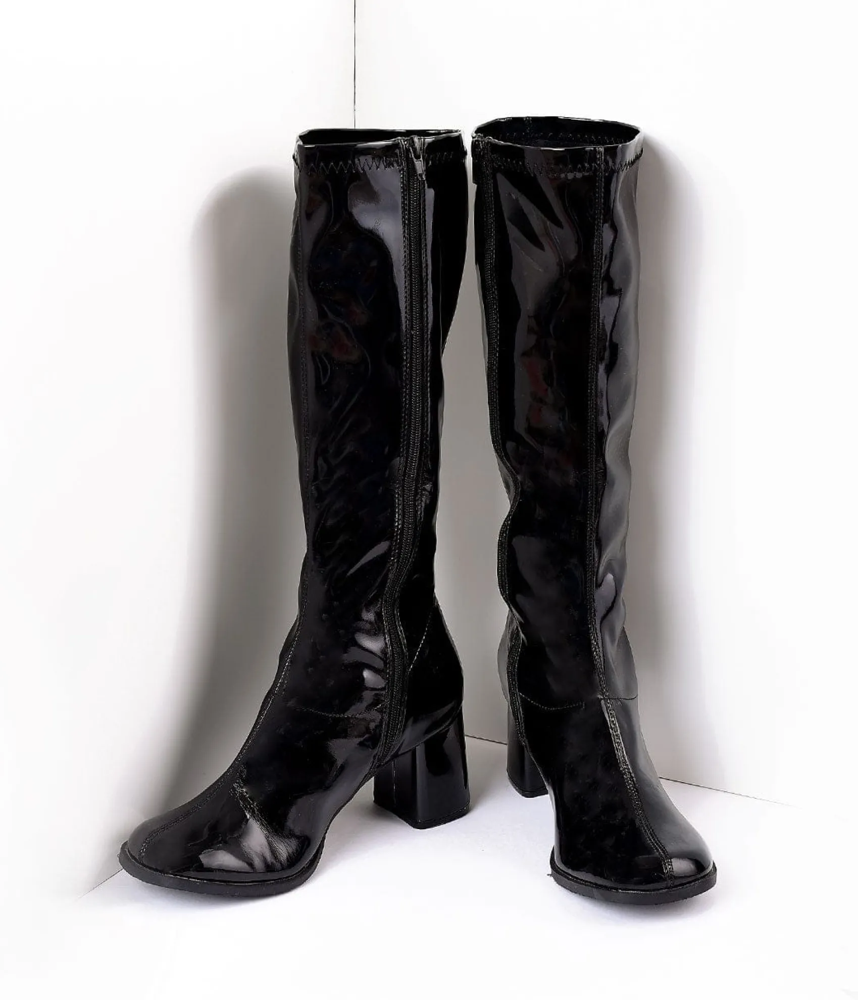 Unique Vintage Black Patent Knee High Go Go Boots Cheap