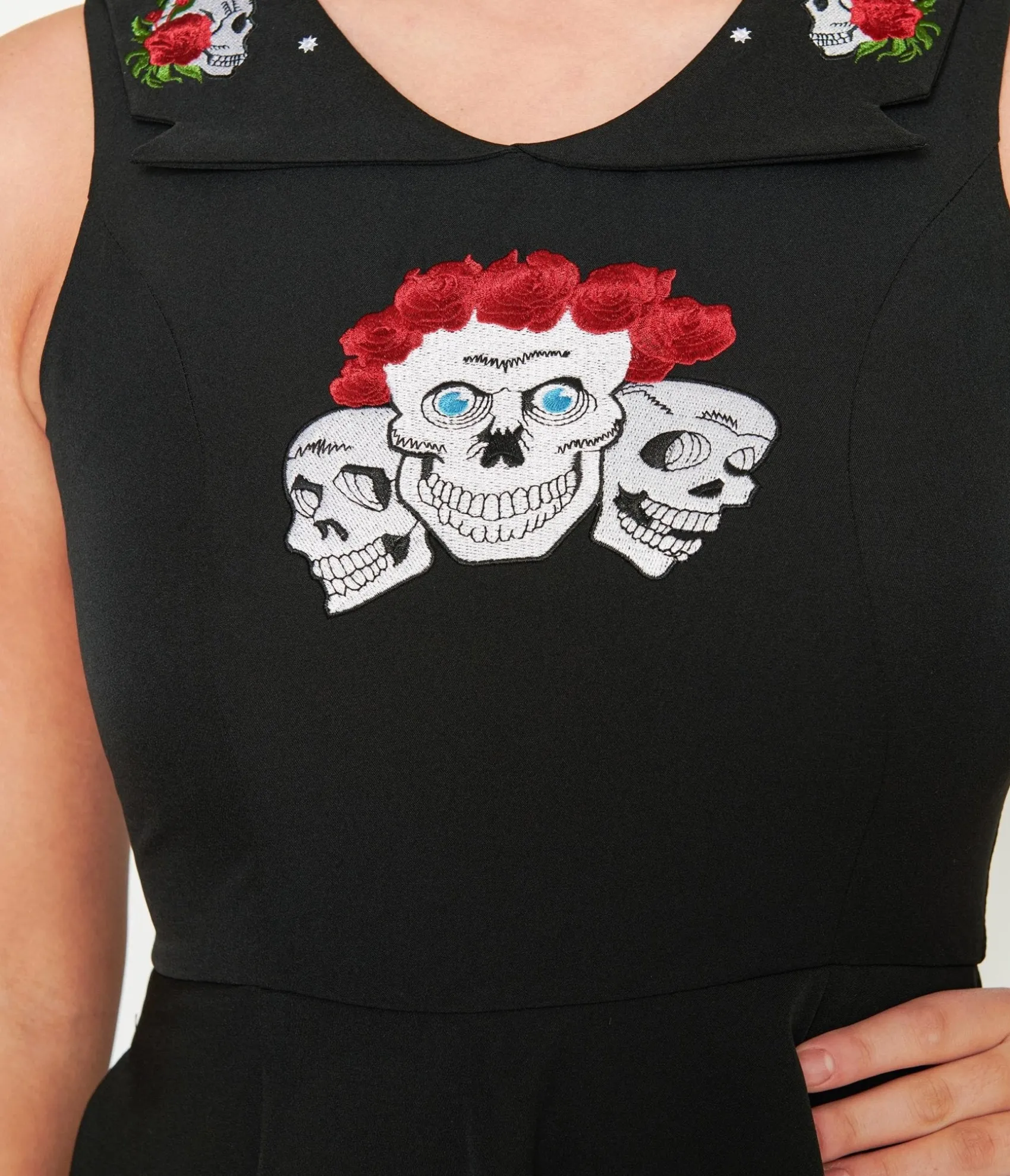 Unique Vintage Black Skull & Rose Flare Dress Outlet