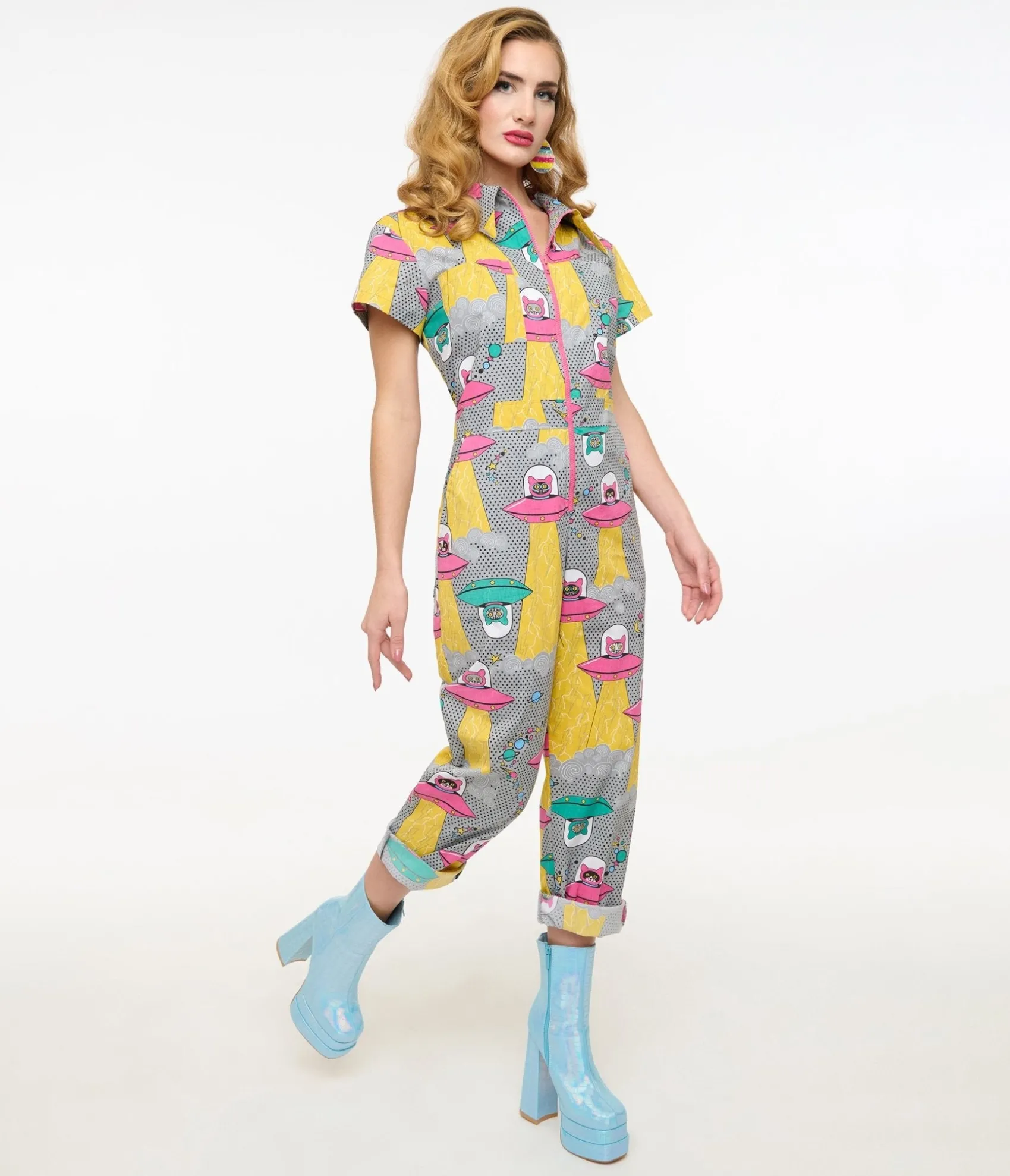 Unique Vintage Blue Platypus Cats In Space Jumpsuit Clearance