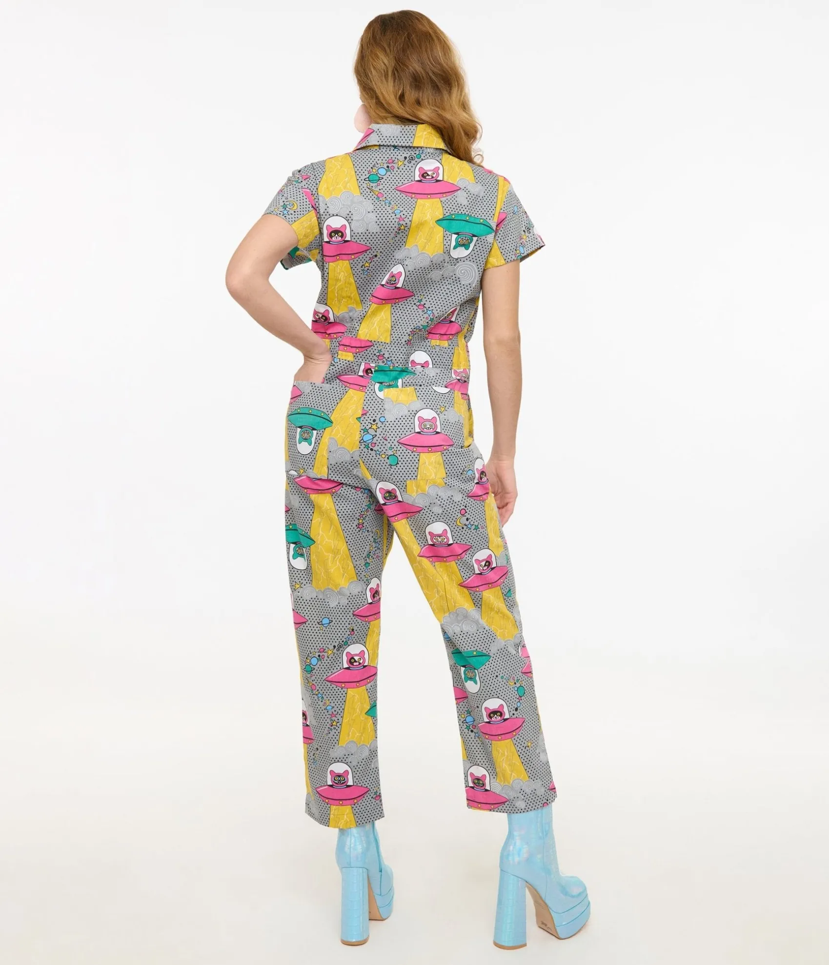 Unique Vintage Blue Platypus Cats In Space Jumpsuit Clearance