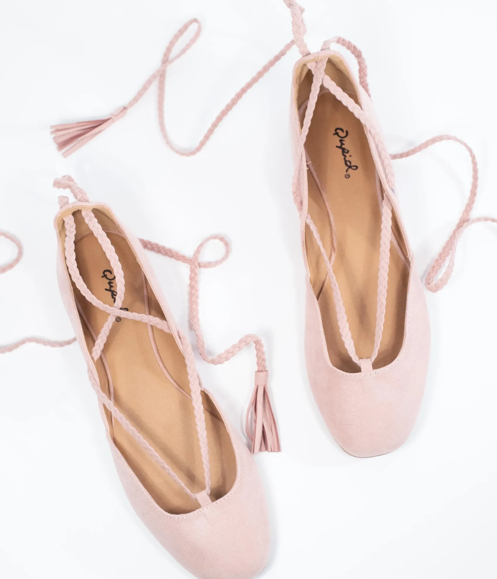 Unique Vintage Blush Pink Suede Lace Up Flats Online