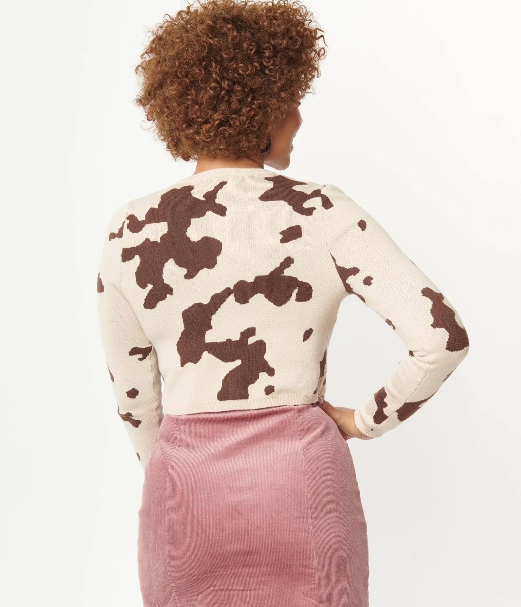 Unique Vintage Brown Cow Print Crop Cardigan Outlet