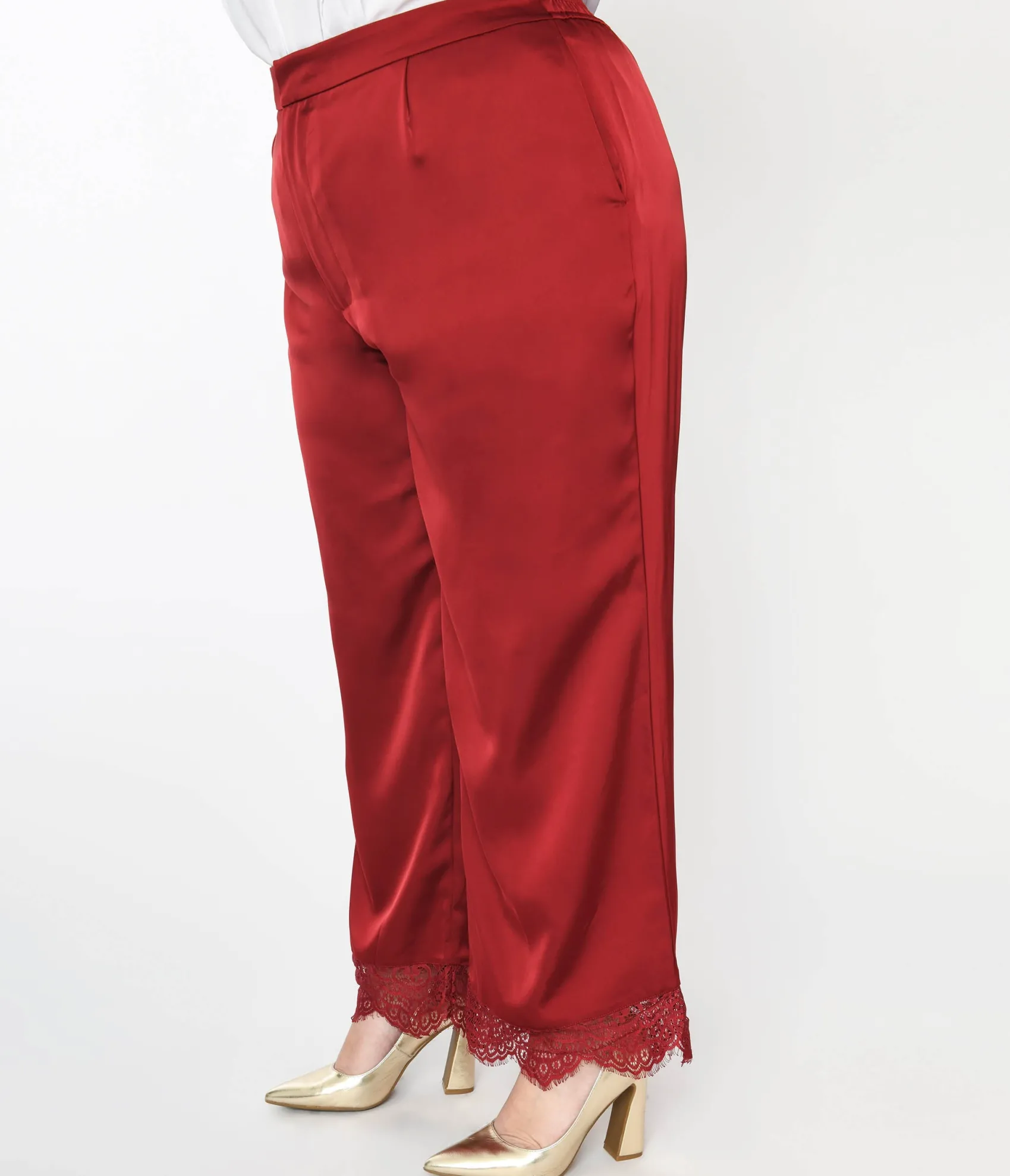 Unique Vintage Burgundy Satin & Lace Trim Mathilde Pants Outlet