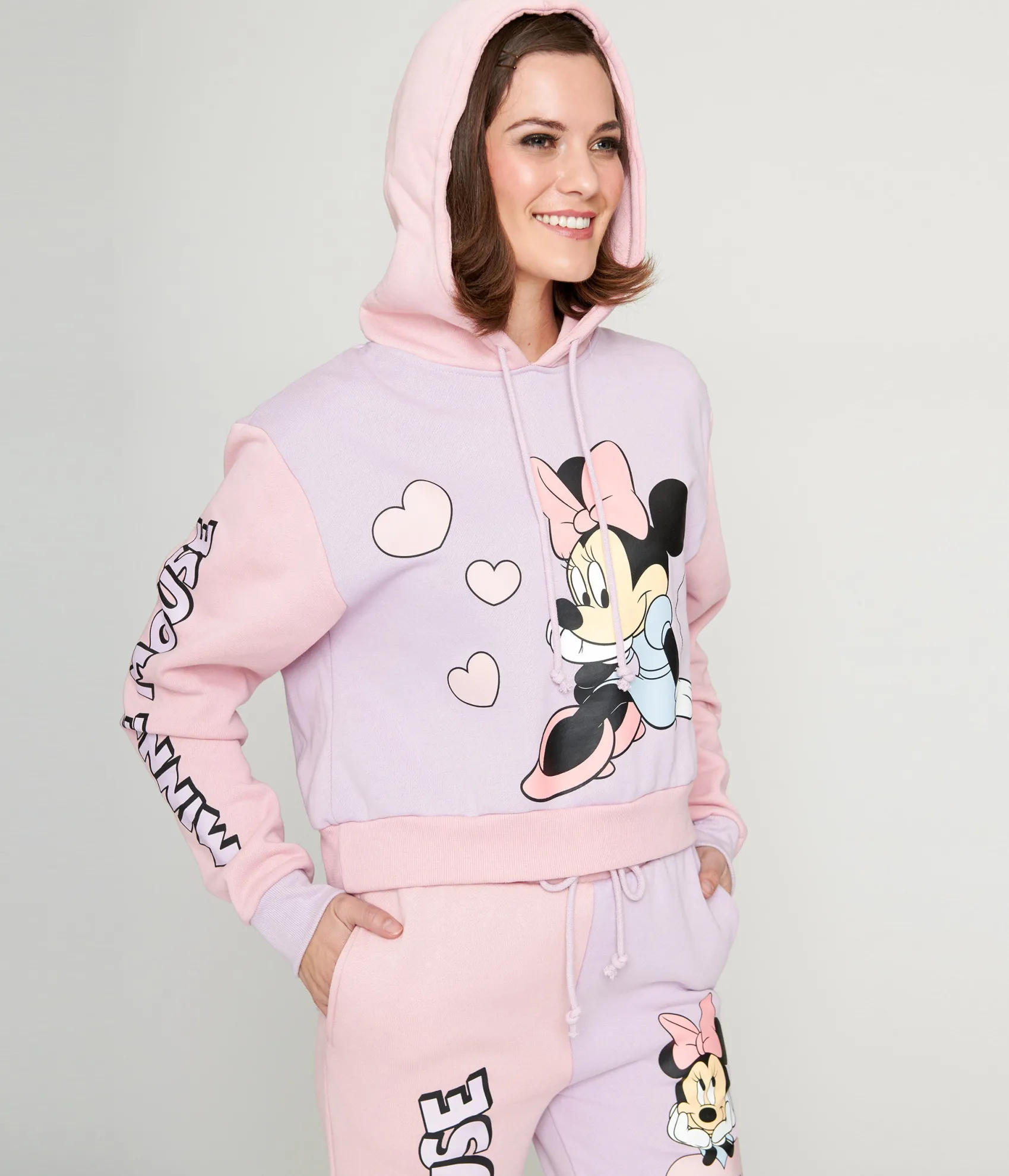 Unique Vintage Cakeworthy Pink & Purple Color Block Minnie Mouse Hoodie Cheap