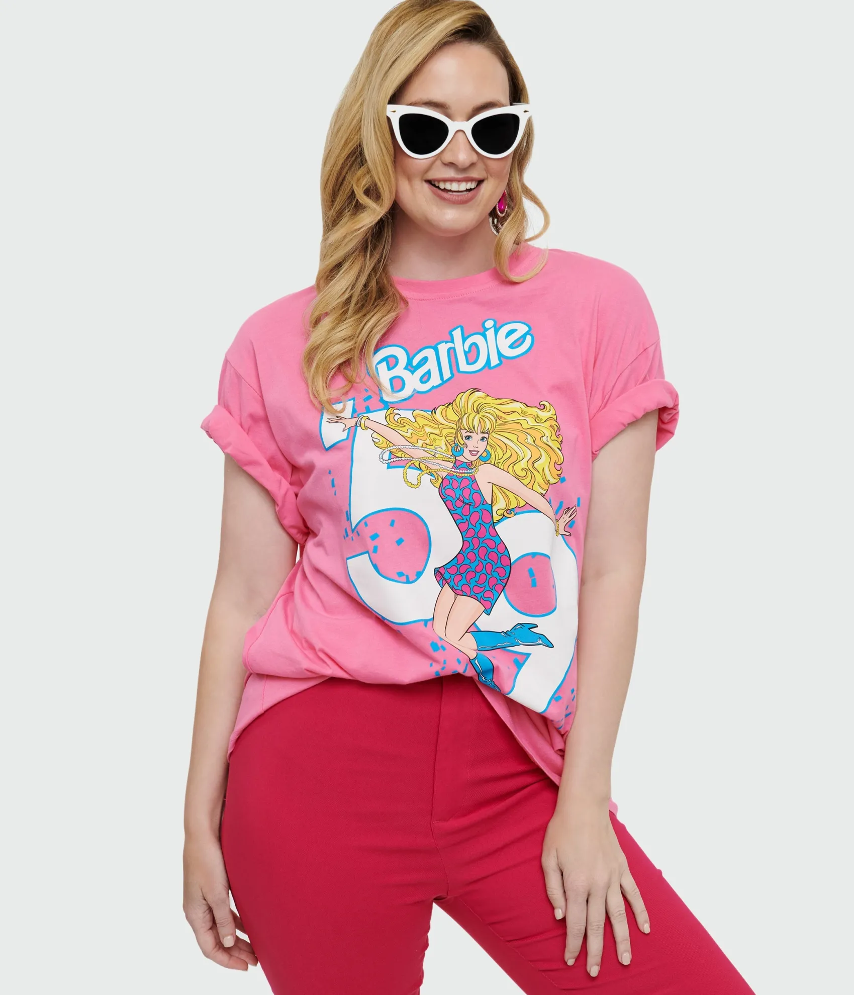 Unique Vintage Cakeworthy Pink Barbie Birthday Oversized Graphic Tee Clearance