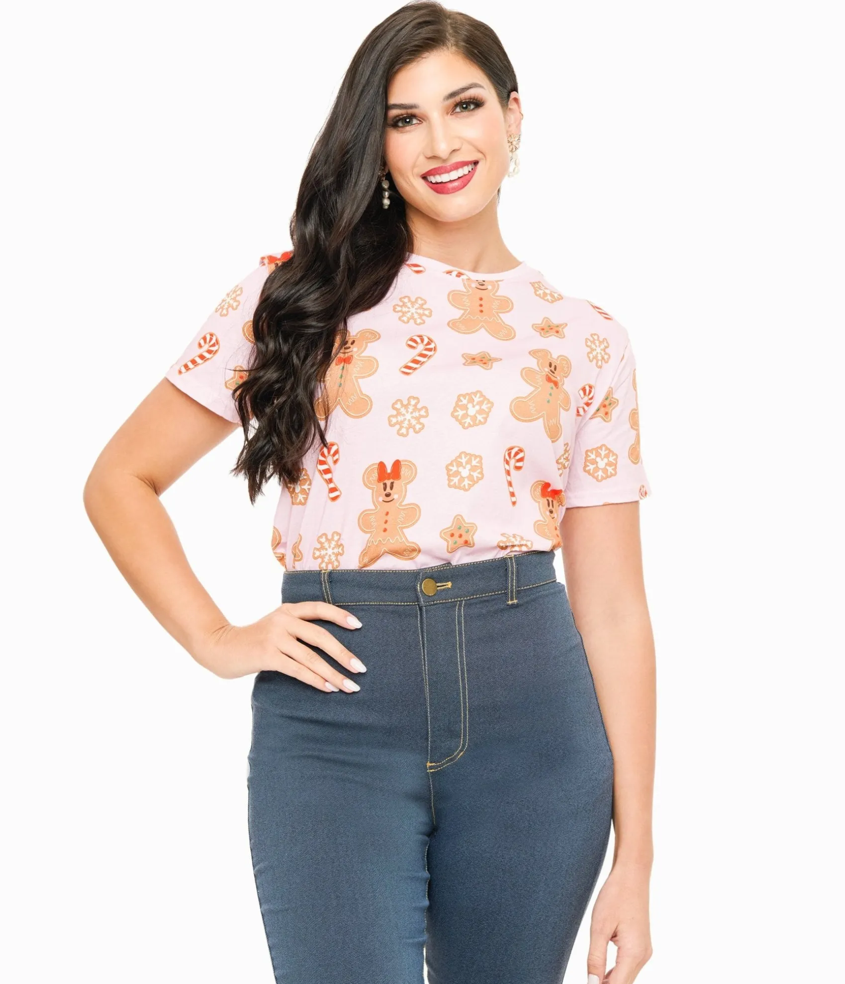 Unique Vintage Cakeworthy Pink Mickey & Minnie Gingerbread All Over Print Graphic Tee Online