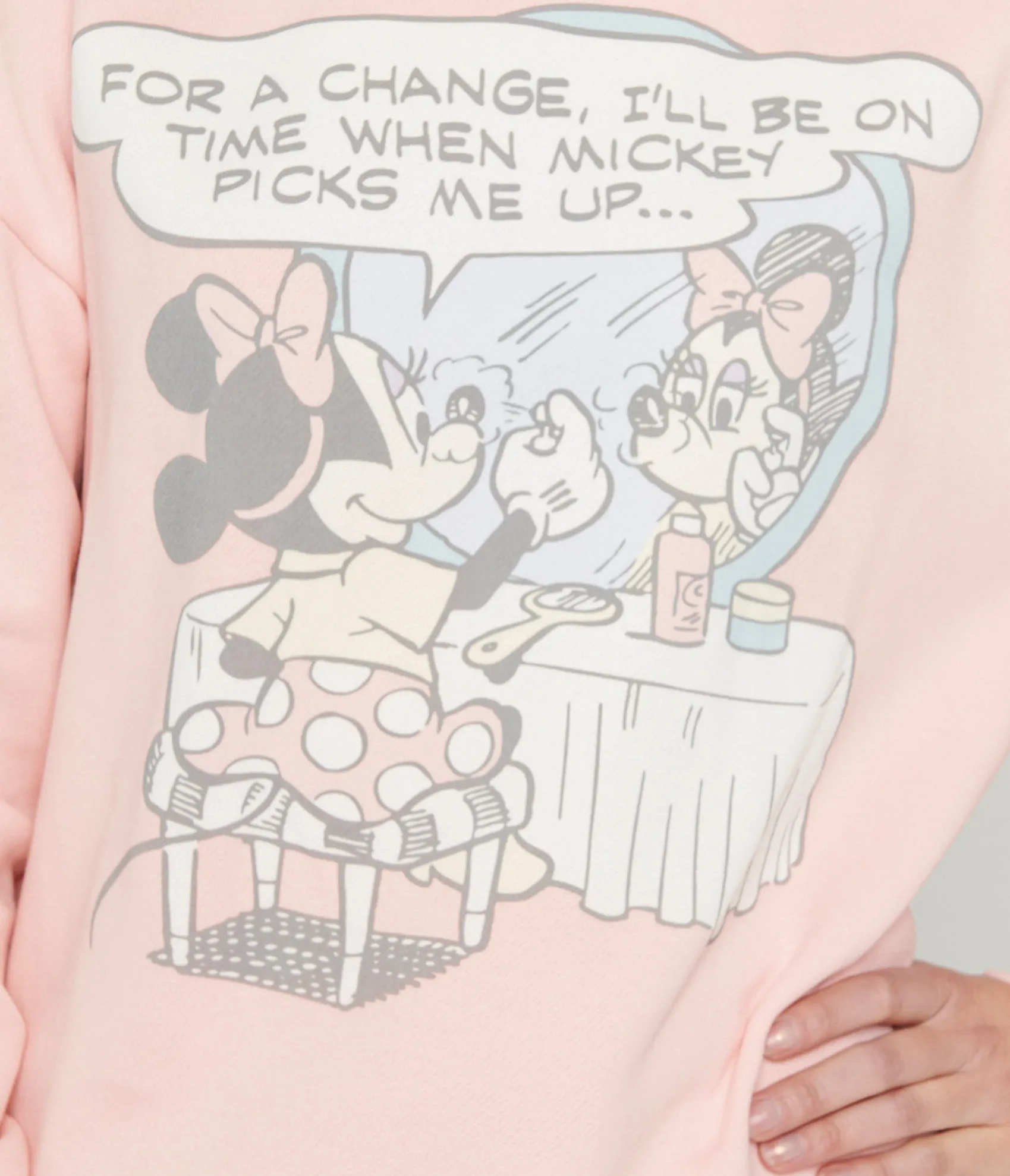 Unique Vintage Cakeworthy Pink Minnie Mouse Comic Collared Sweatshirt Cheap