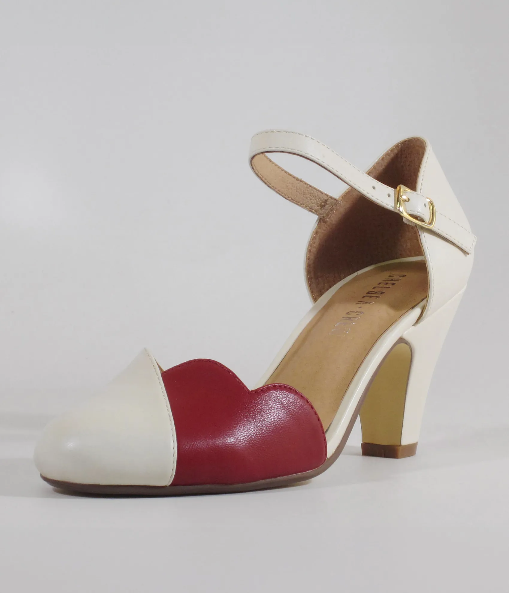 Unique Vintage Chelsea Crew Red & Bone Lover Pumps Clearance