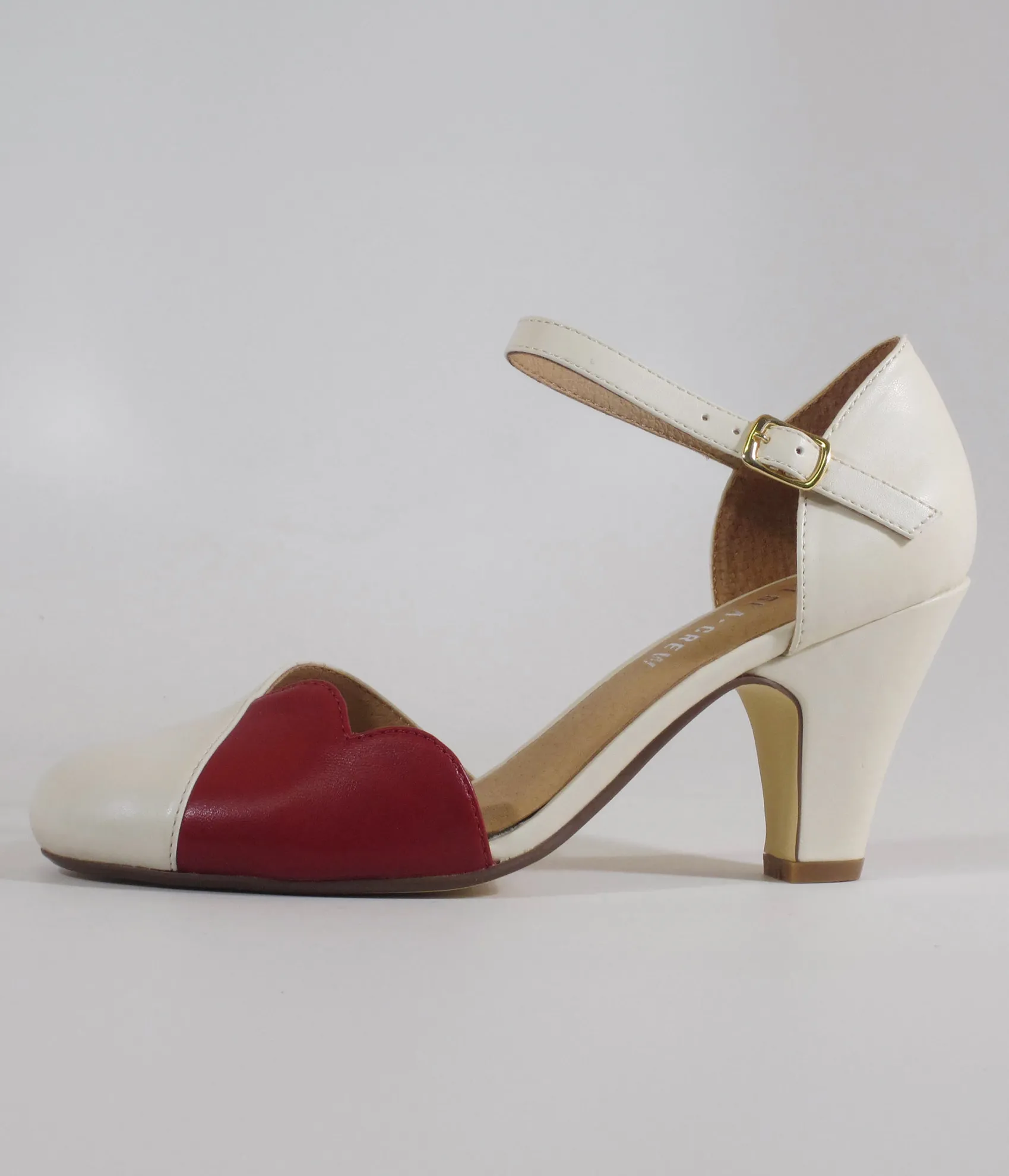 Unique Vintage Chelsea Crew Red & Bone Lover Pumps Clearance